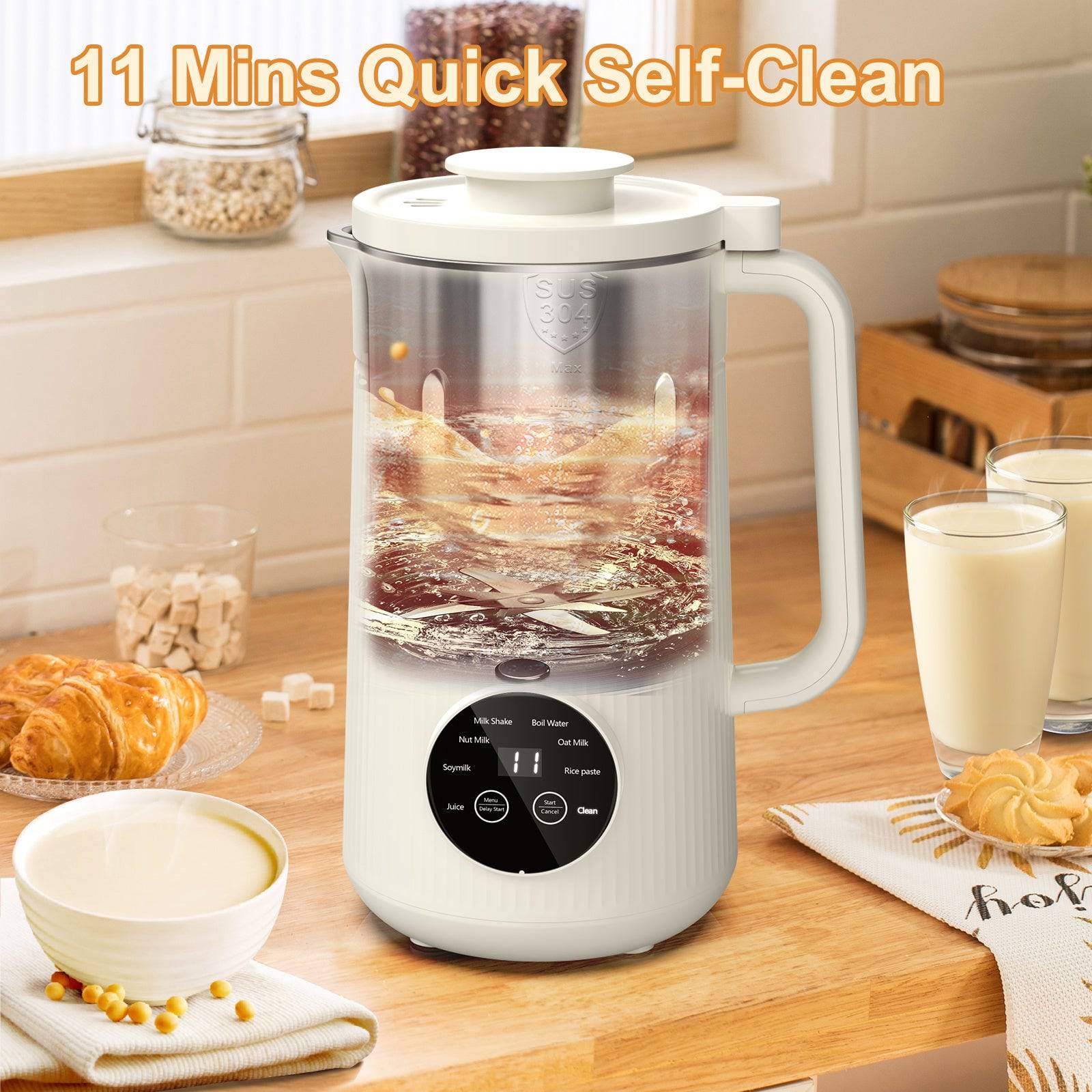 Mooye 35oz Automatic Nut Milk Maker with Nut Milk Bag | Homemade Almond, Oat, Soy Milk Machine | 10 Blades, Auto-operation, 12 Hours Timer - Dairy-Free Beverages - Growtochoice LLC