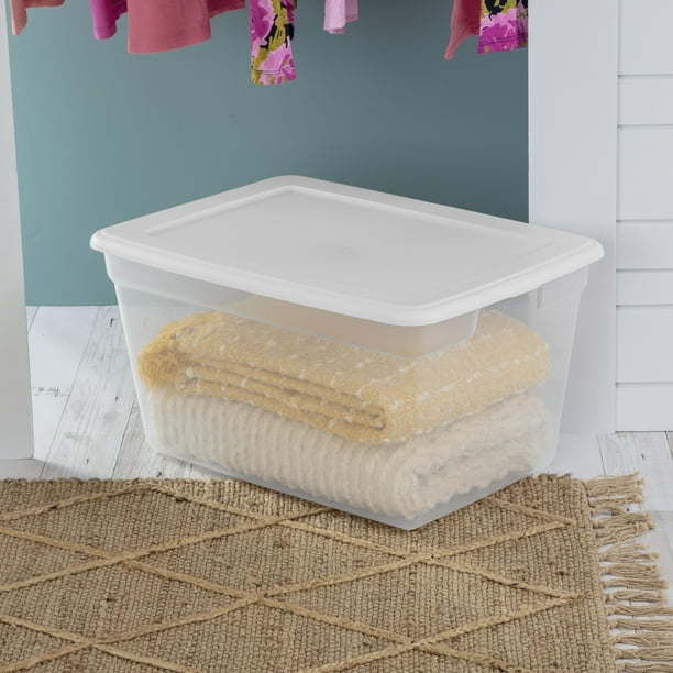 58 Qt Storage Box Clear Base White Lid Set of 8 - Growtochoice LLC