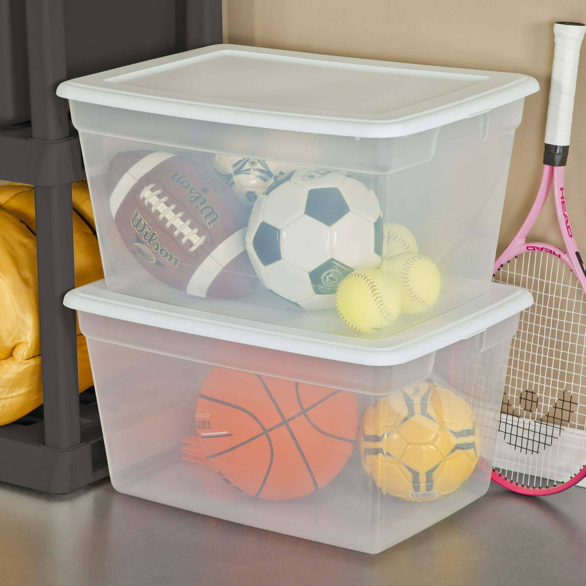 58 Qt Storage Box Clear Base White Lid Set of 8 - Growtochoice LLC