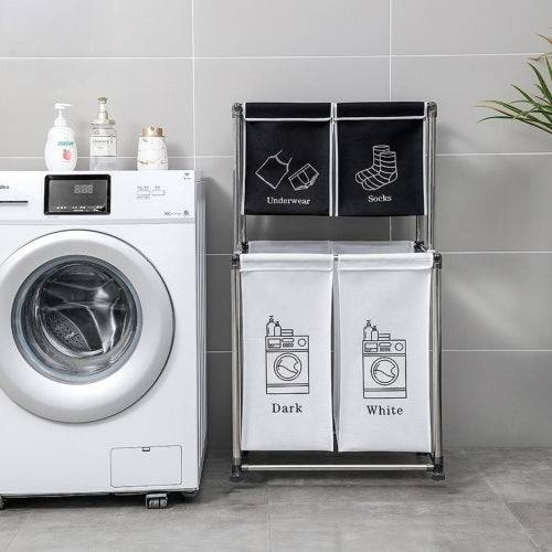 Efficient 2-Tier Laundry Hamper with 4 Removable Bags - Perfect for Sorting Clothes, Laundry, Lights, and Darks