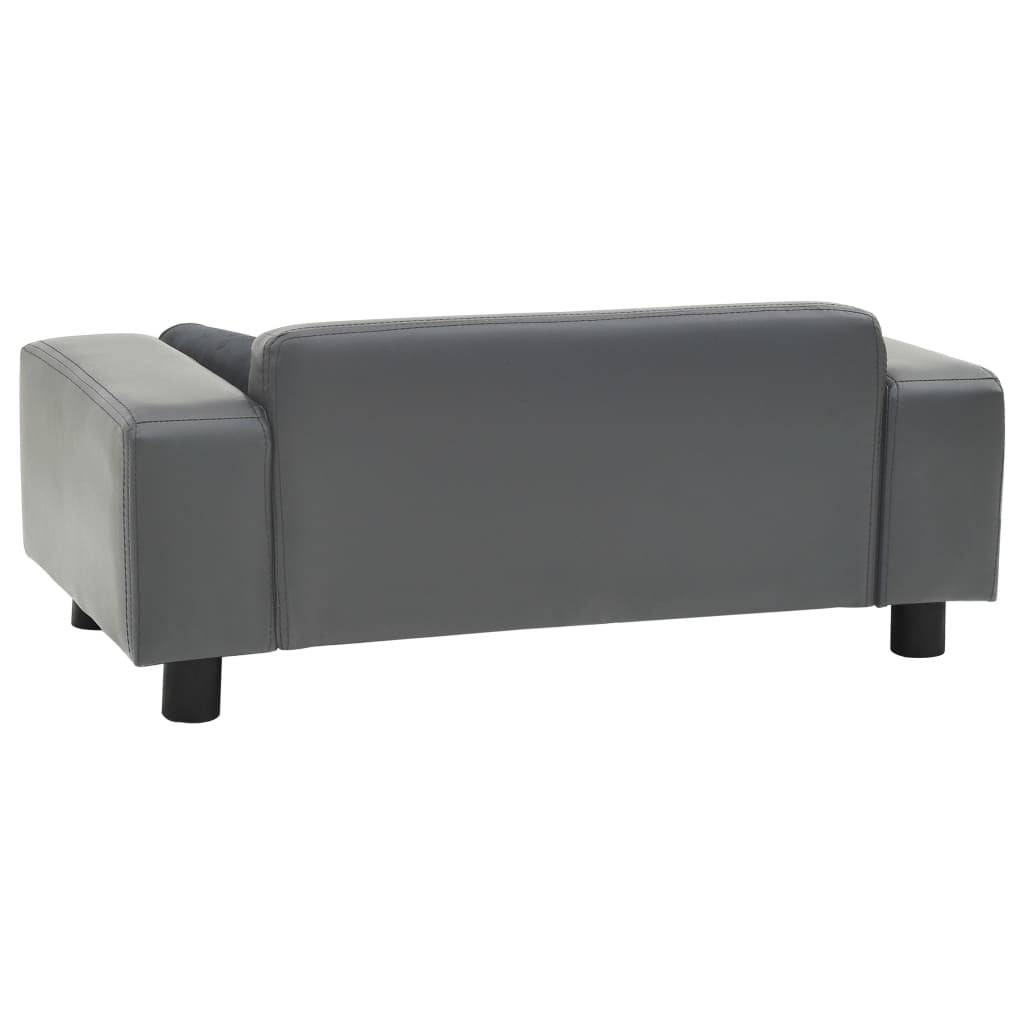 Gray Plush and Faux Leather Dog Sofa - Dimensions: 31.9" x 16.9" x 12.2" - Growtochoice LLC