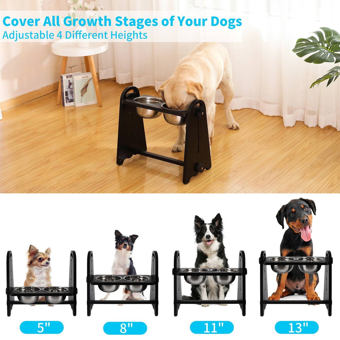Adjustable Height Raised Dog Feeder - Stylish Elevated Bowls for Medium to Large Dogs, Perfect for Food and Water - Growtochoice LLC