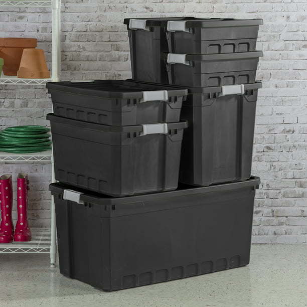 7.5 Gallon Stacker Tote Plastic, Black, Storage,Set of 6 - Growtochoice LLC