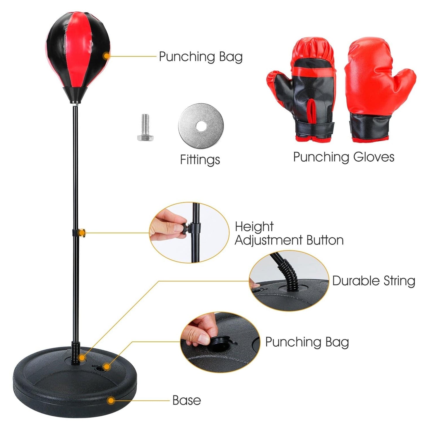Punching Bag For Kids Junior Boxing Set Boxing Gloves Height Adjustable Free Standing Punching Ball Boxing For Kids Aged from 3 to 8Years Old - Growtochoice LLC