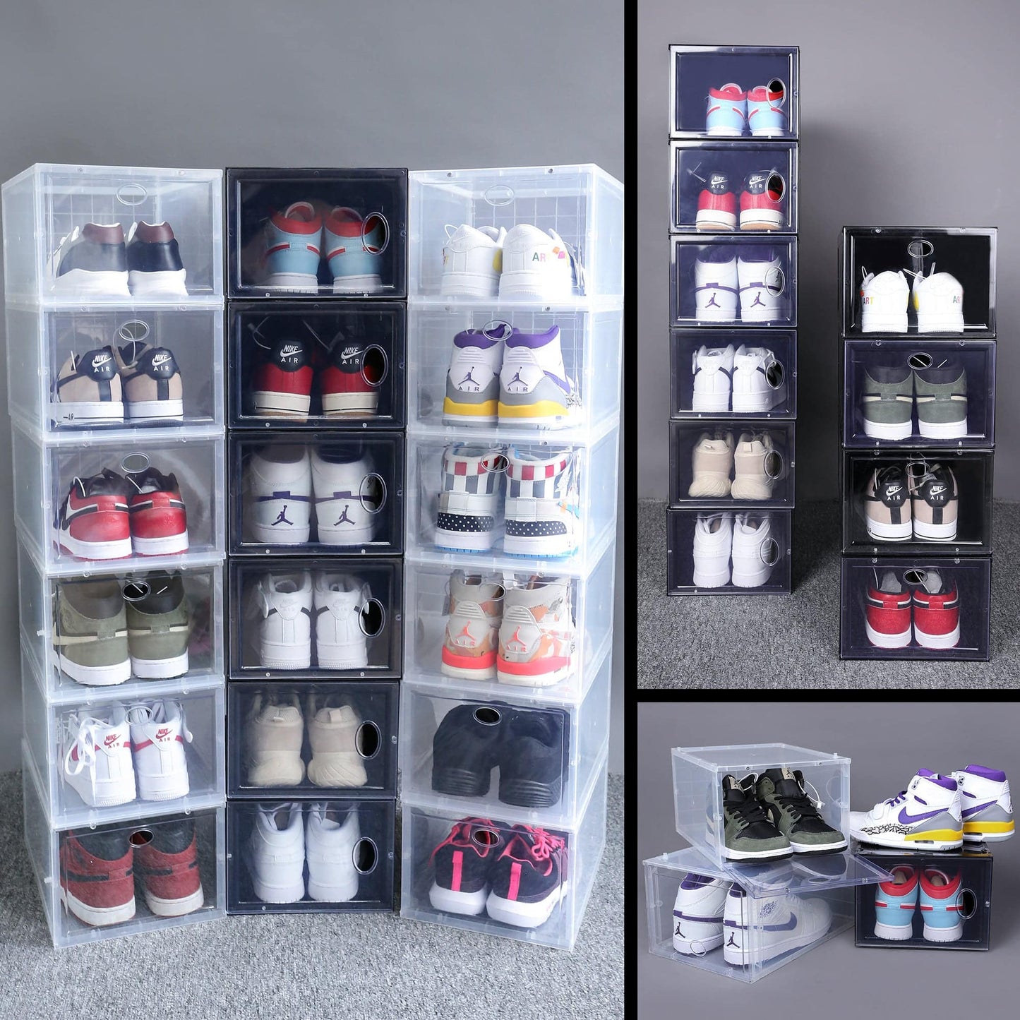 Set of 4 Stackable Clear Plastic Shoe Storage Box - Growtochoice LLC