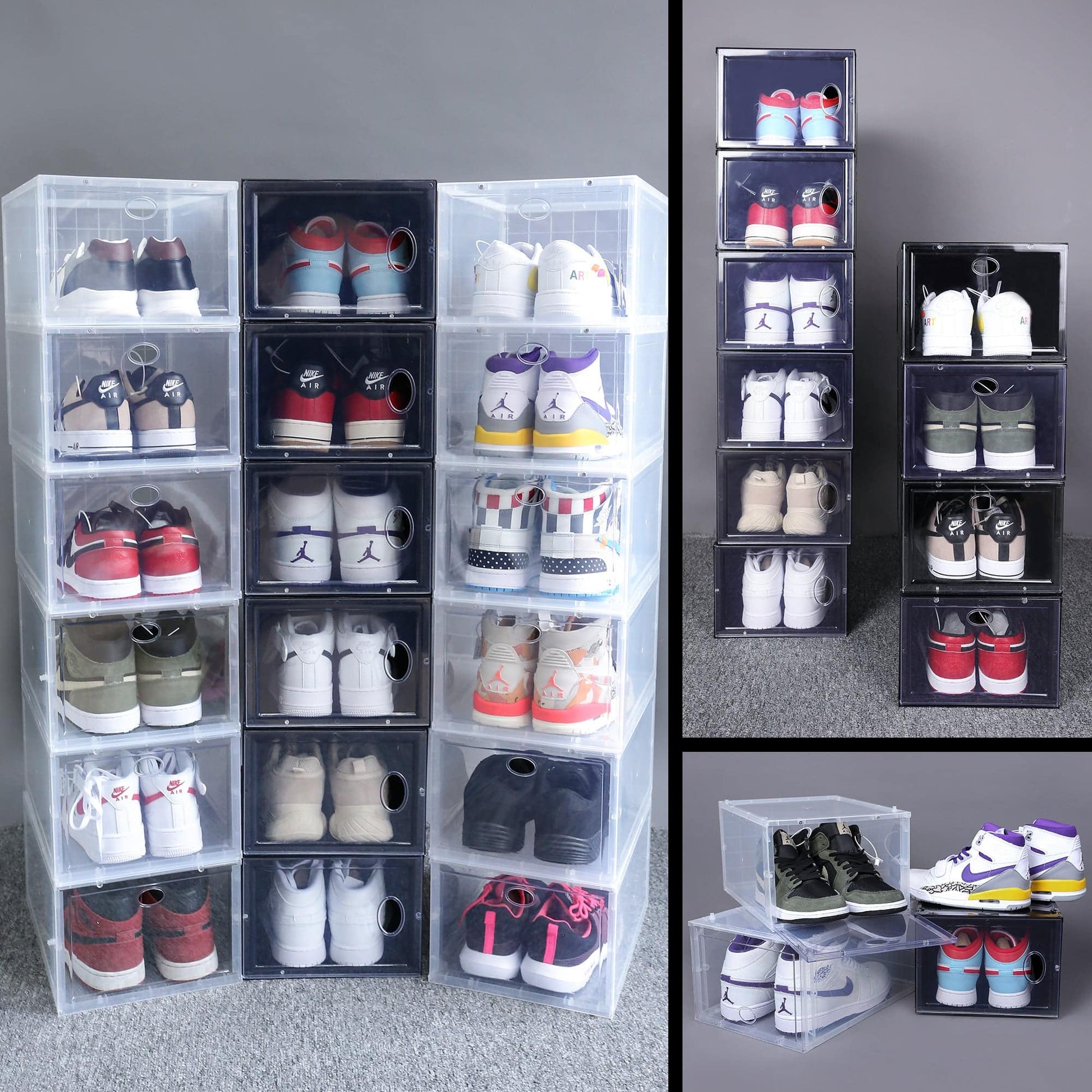 Set of 4 Stackable Clear Plastic Shoe Storage Box - Growtochoice LLC