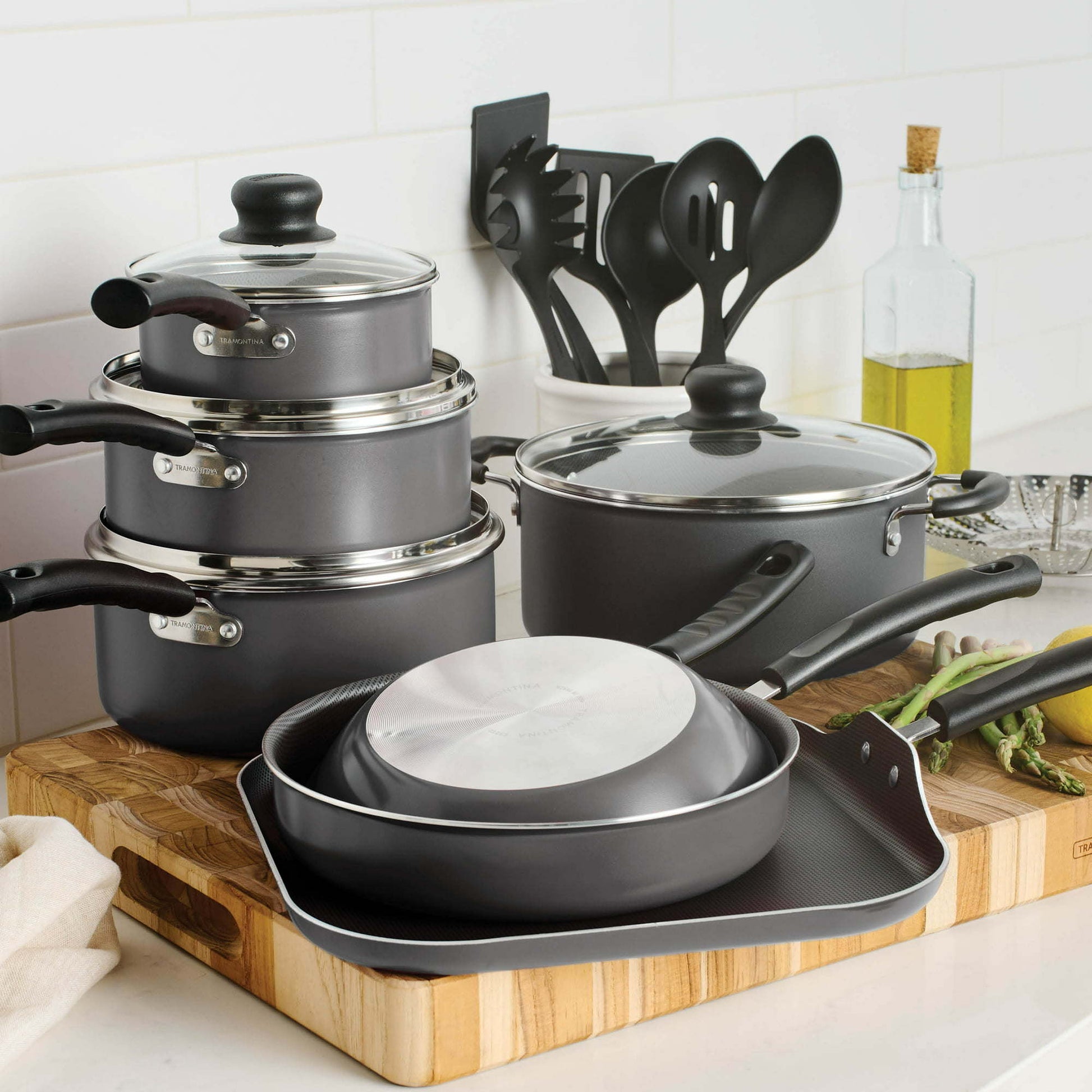 Tramontina Primaware 18 Piece Non-stick Cookware Set | Steel Gray | Premium Kitchen Cookware - Growtochoice LLC