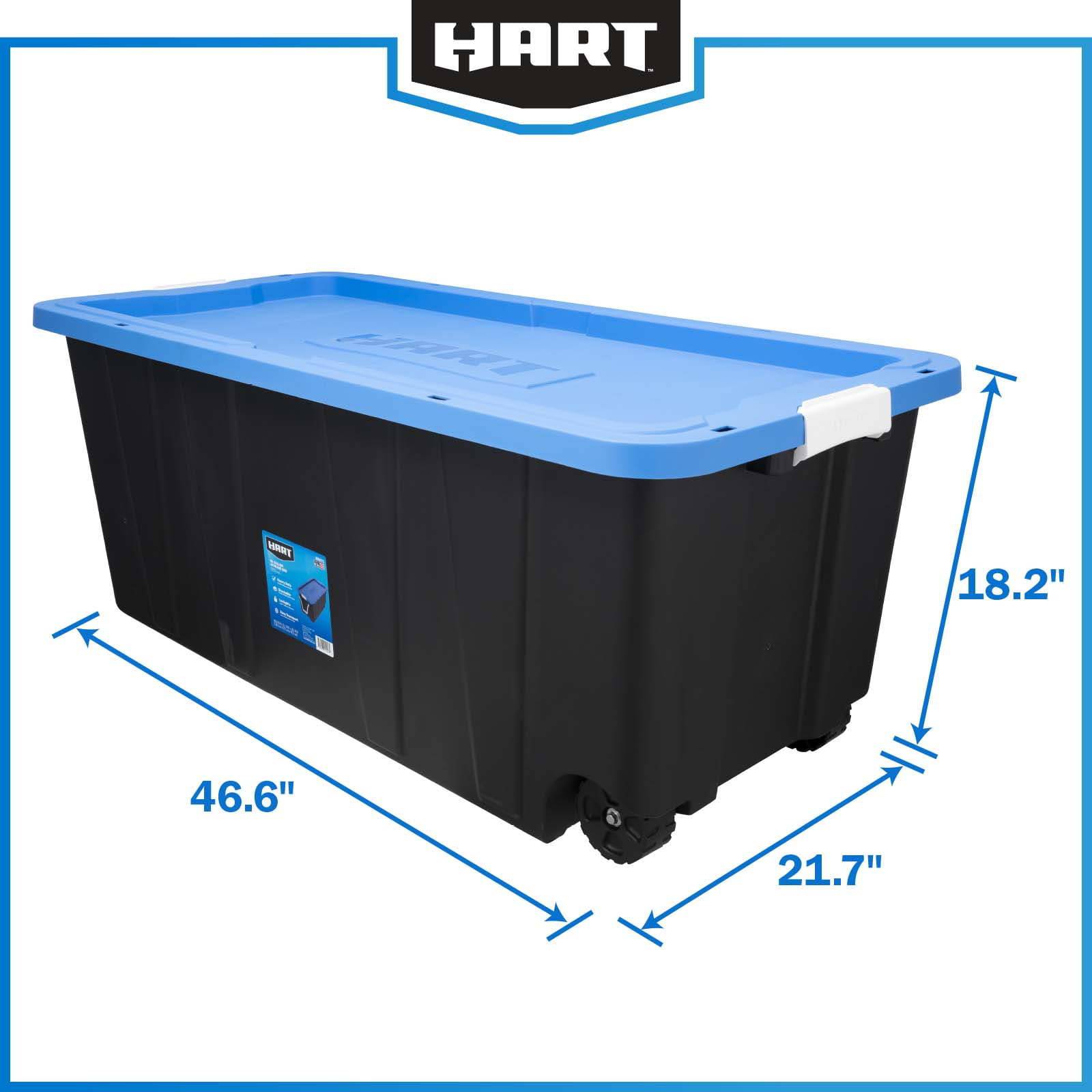 50 Gallon Rolling Plastic Storage Bin Container with Pull Handle, Black with Blue Lid, Set of 2 - Growtochoice LLC