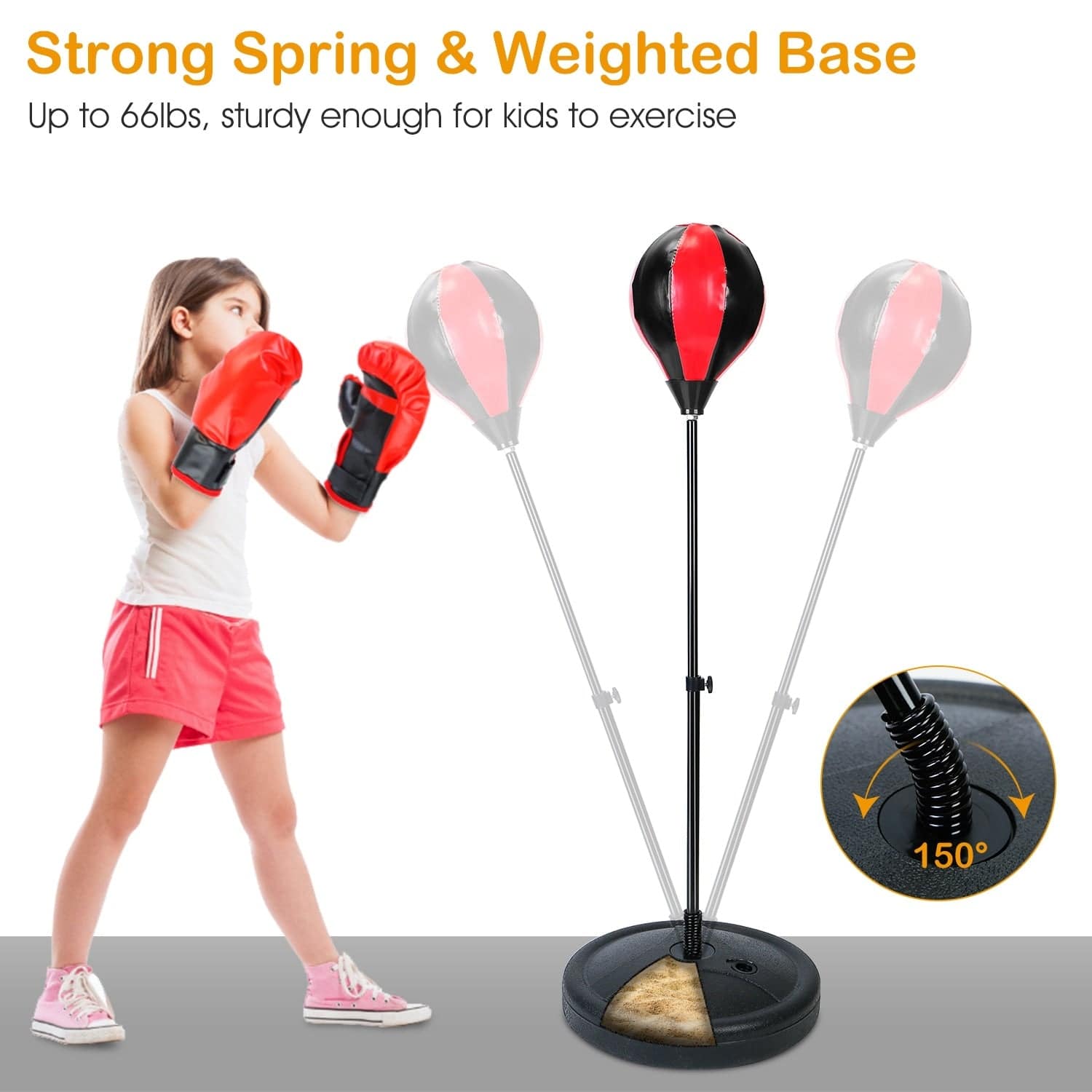 Punching Bag For Kids Junior Boxing Set Boxing Gloves Height Adjustable Free Standing Punching Ball Boxing For Kids Aged from 3 to 8Years Old - Growtochoice LLC