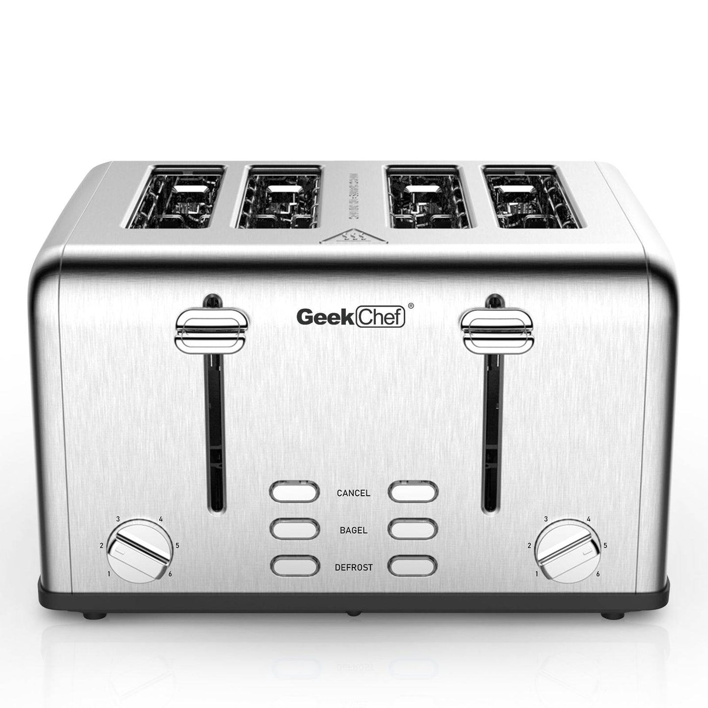 Geek Chef Stainless Steel Extra-Wide Slot Toaster - 4 Slice - Dual Control Panels - Bagel/Defrost/Cancel Function - Silver-Black - Growtochoice LLC