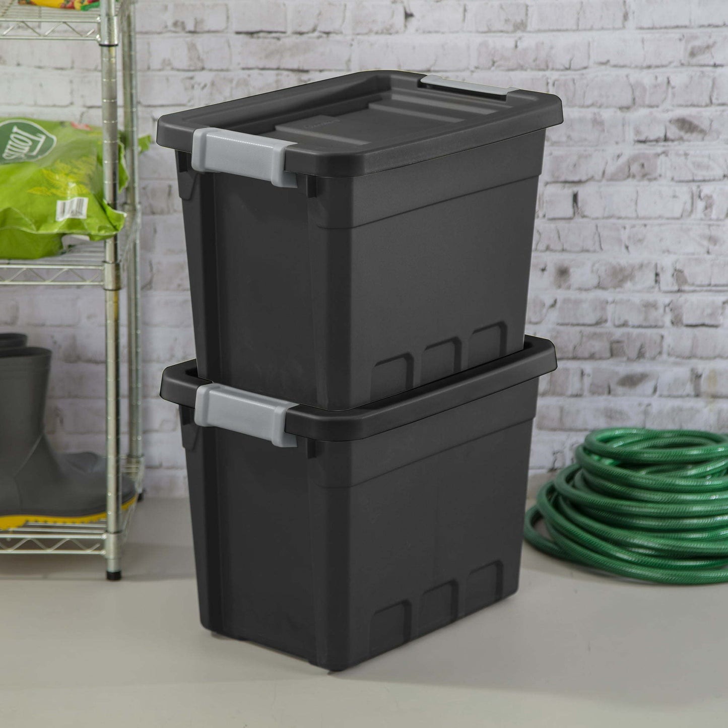 7.5 Gallon Stacker Tote Plastic, Black, Storage,Set of 6 - Growtochoice LLC