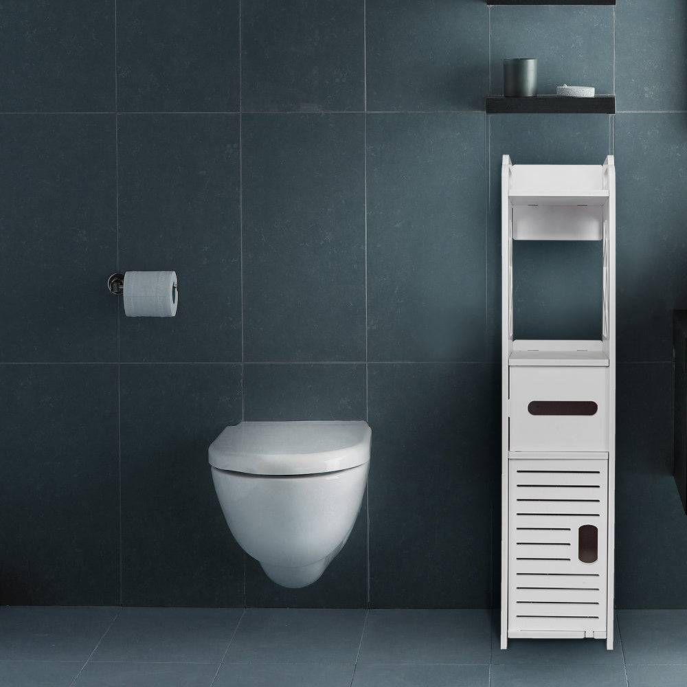 4-Tier Bathroom Standing Shelf Storage Closet Organizer Free Standing Shelves Rack with 2 Doors Carved Stand Cabinet Home Decor - Growtochoice LLC