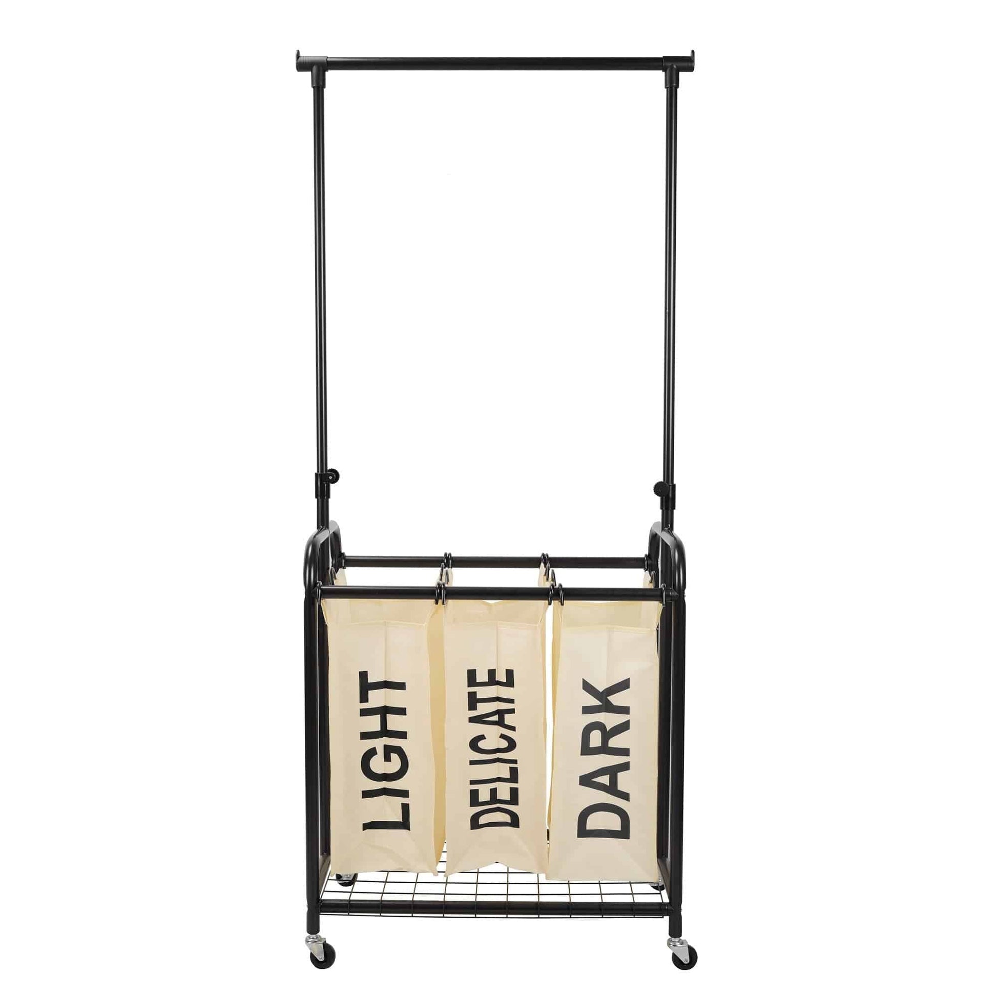 Oceanstar 3-Bag Rolling Laundry Sorter with Adjustable Hanging Bar - White | Laundry - Growtochoice LLC