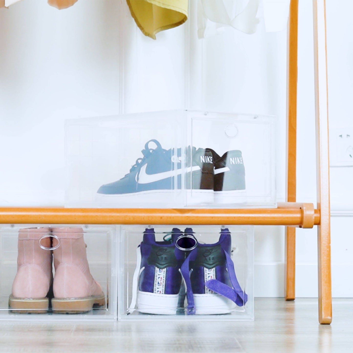 Set of 4 Stackable Clear Plastic Shoe Storage Box
