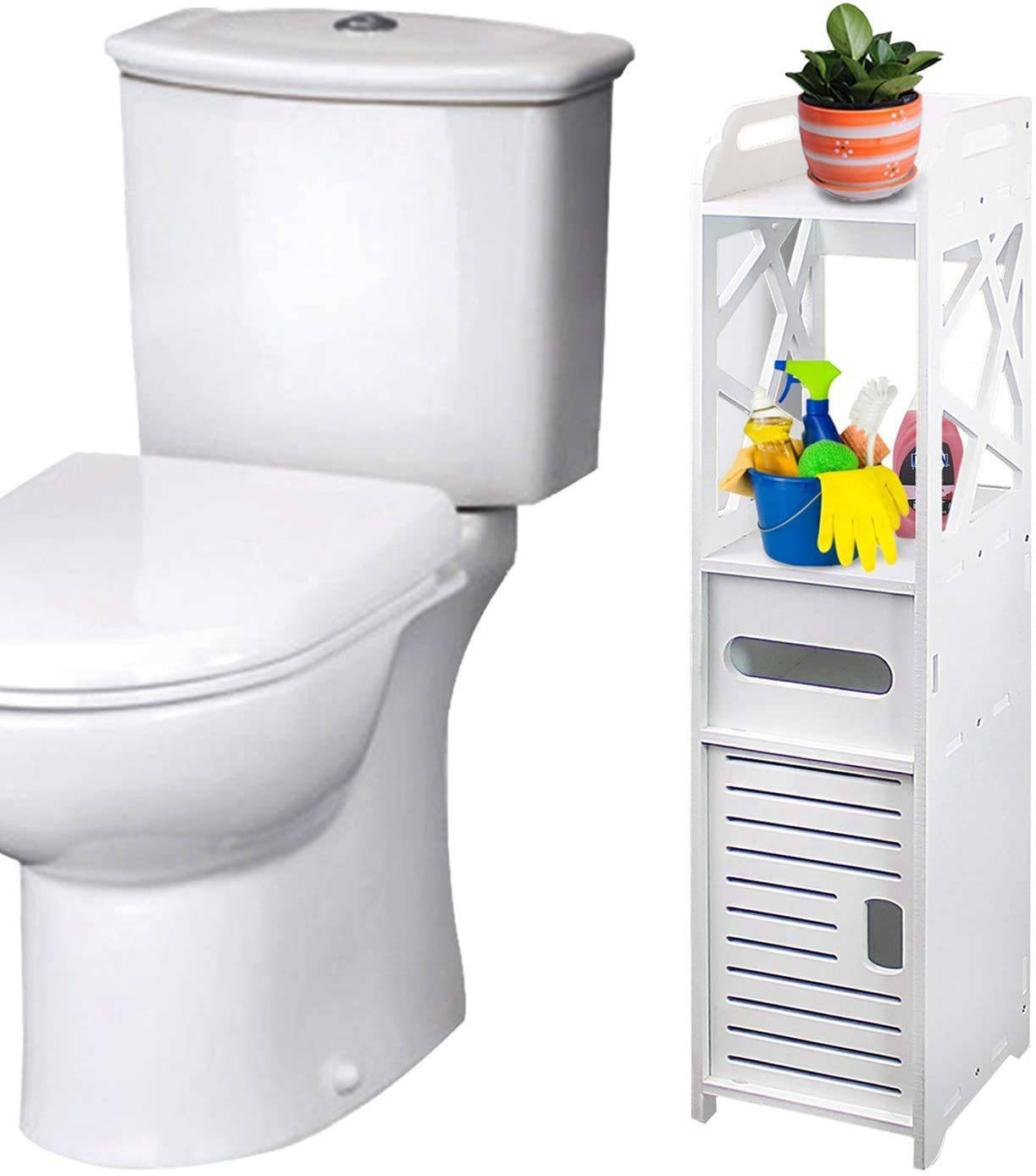 4-Tier Bathroom Standing Shelf Storage Closet Organizer Free Standing Shelves Rack with 2 Doors Carved Stand Cabinet Home Decor - Growtochoice LLC
