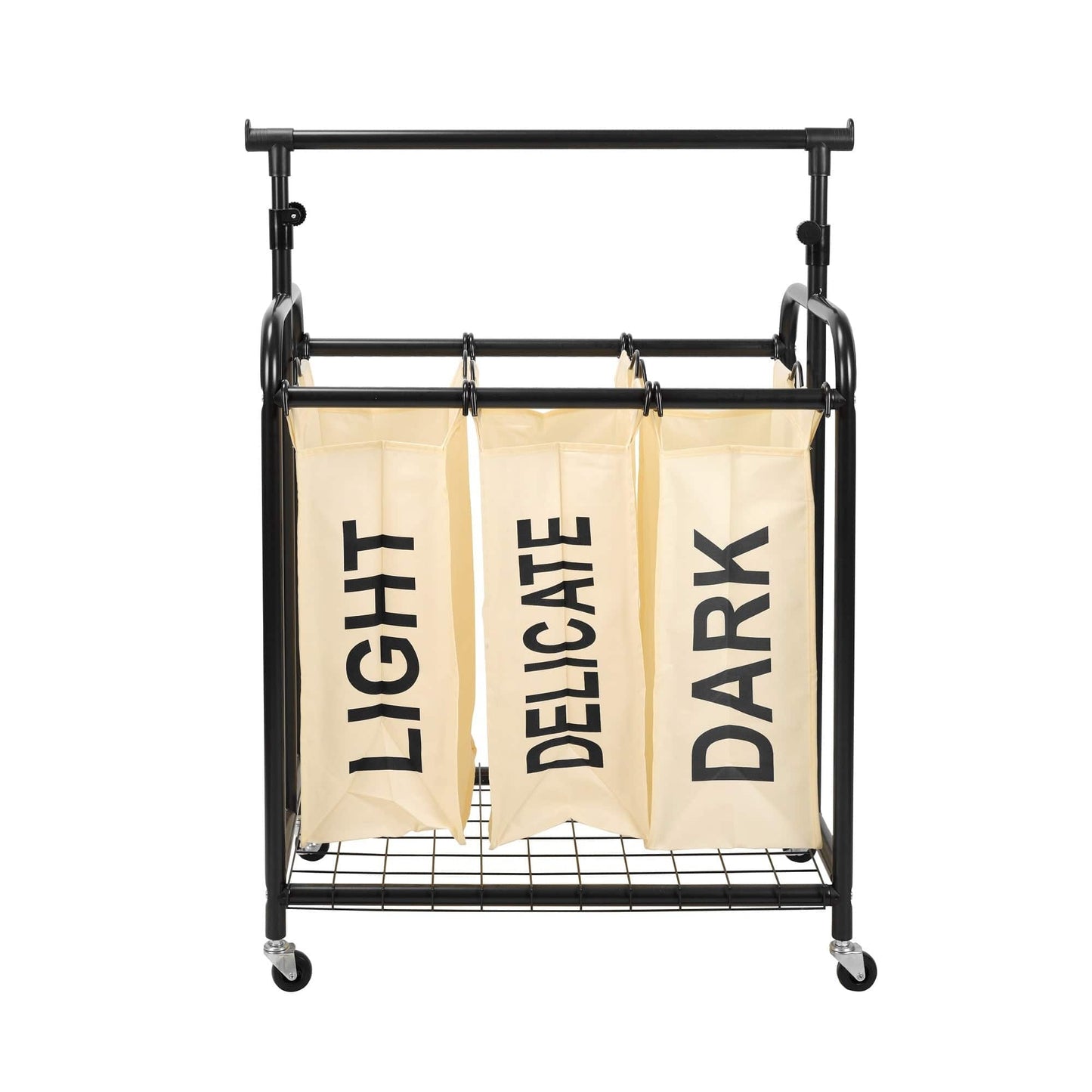 Oceanstar 3-Bag Rolling Laundry Sorter with Adjustable Hanging Bar - White | Laundry - Growtochoice LLC