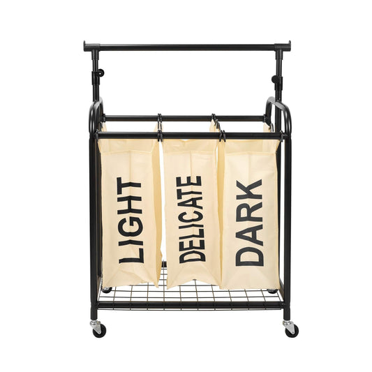 Oceanstar 3-Bag Rolling Laundry Sorter with Adjustable Hanging Bar - White | Laundry - Growtochoice LLC