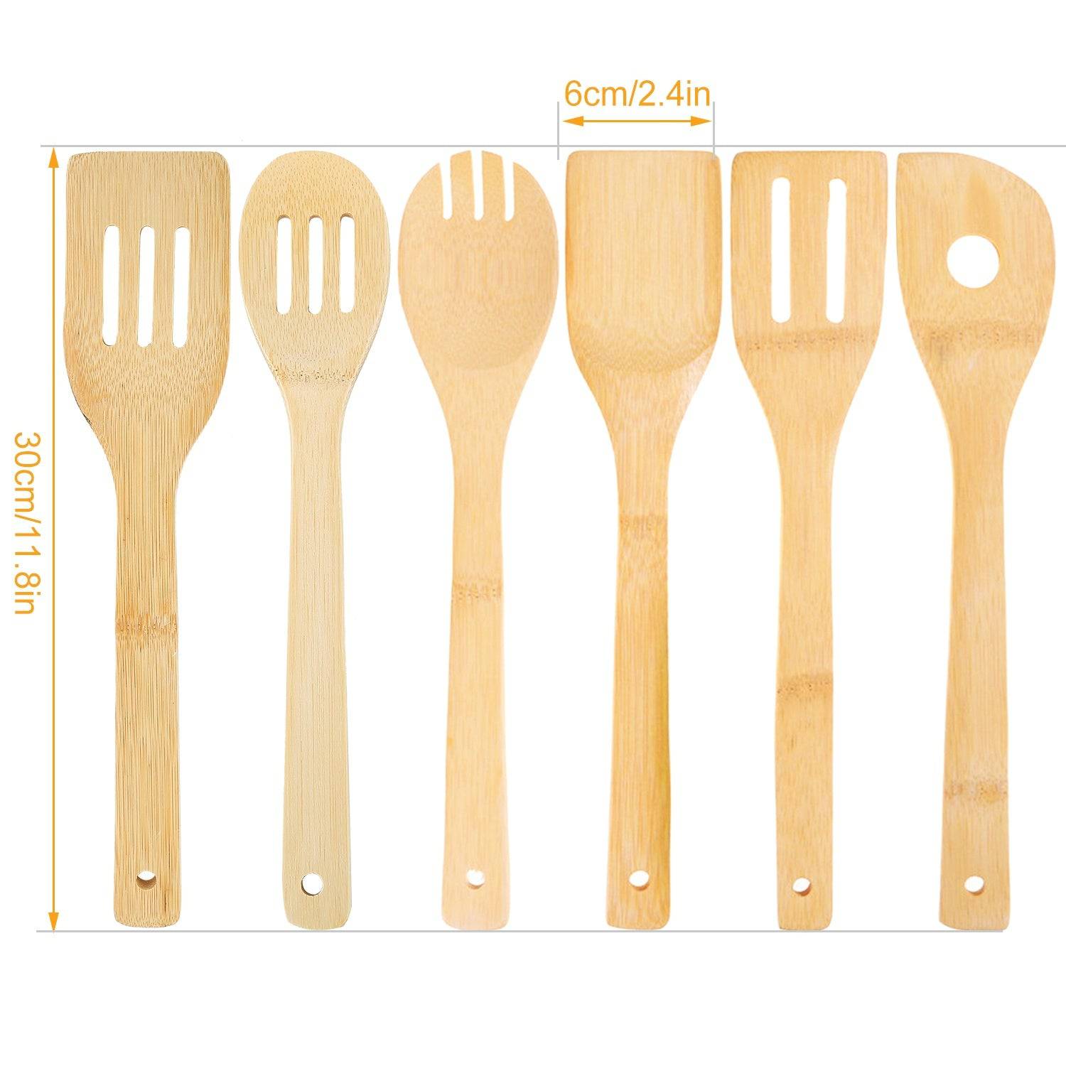 6Pcs Cooking Utensil Bamboo Wooden Spoons Spatula Kitchen Cooking Tools - Growtochoice LLC