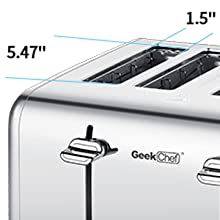Geek Chef Stainless Steel Extra-Wide Slot Toaster - 4 Slice - Dual Control Panels - Bagel/Defrost/Cancel Function - Silver-Black - Growtochoice LLC