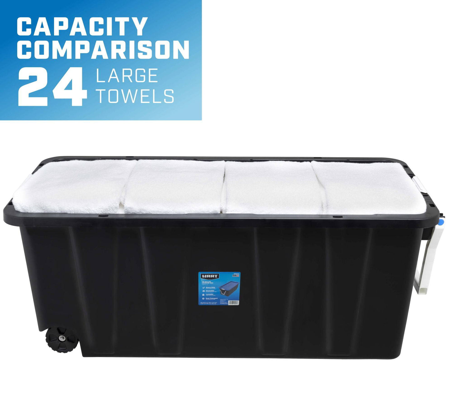 50 Gallon Rolling Plastic Storage Bin Container with Pull Handle, Black with Blue Lid, Set of 2 - Growtochoice LLC