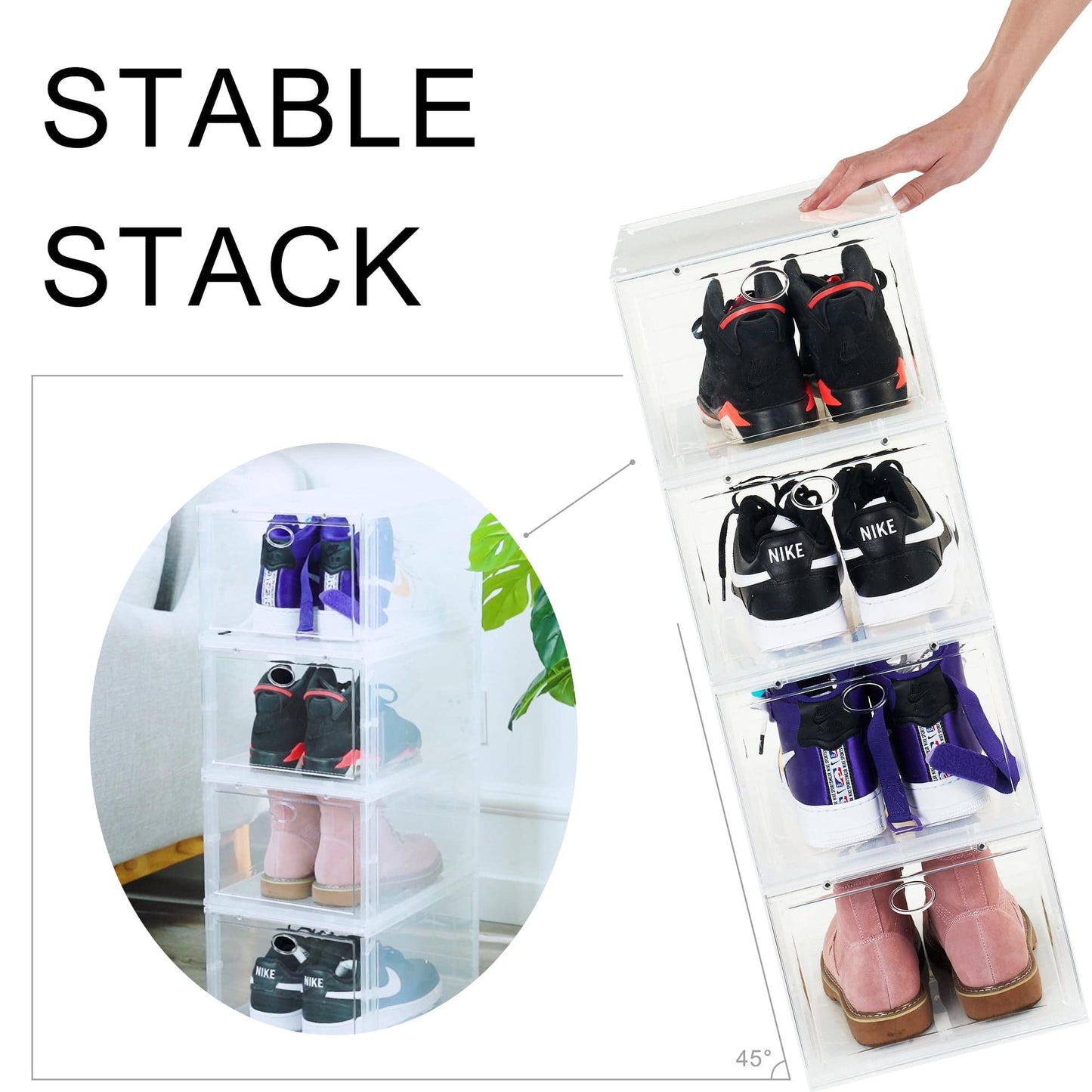 Set of 4 Stackable Clear Plastic Shoe Storage Box