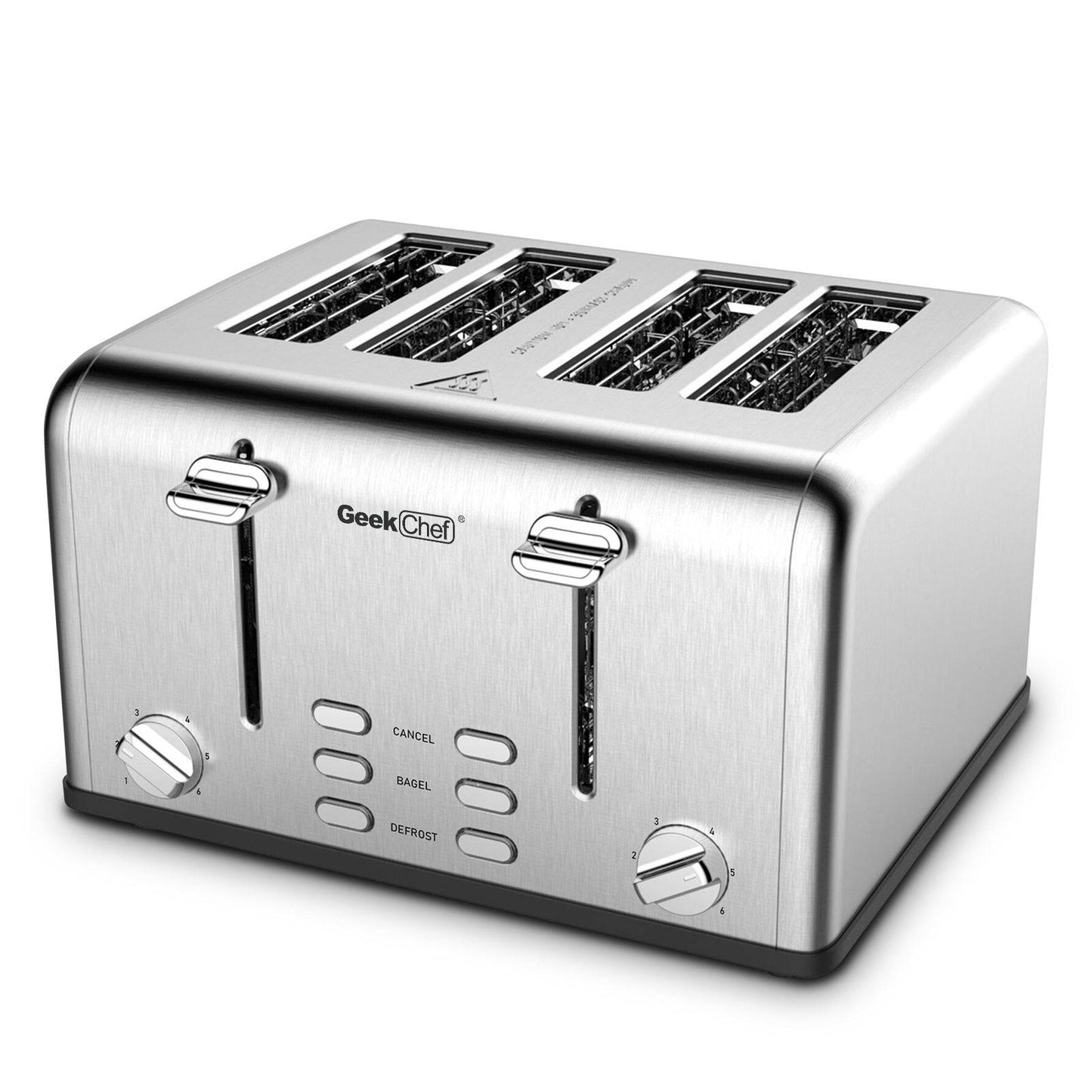 Geek Chef Stainless Steel Extra-Wide Slot Toaster - 4 Slice - Dual Control Panels - Bagel/Defrost/Cancel Function - Silver-Black - Growtochoice LLC