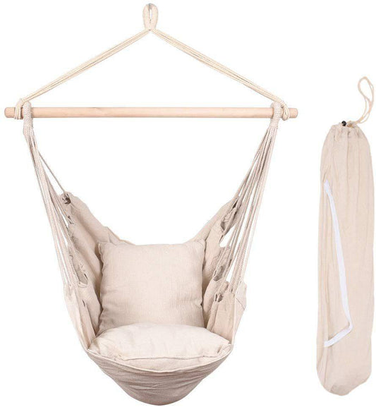 Hammocks Hanging Rope Hammock Chair Swing Seat with Two Seat Cushions and Carrying Bag;  Weight Capacity 300 Lbs;  Natural - Growtochoice LLC