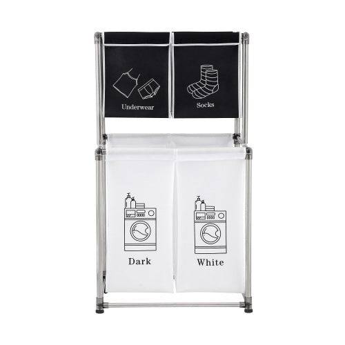 Efficient 2-Tier Laundry Hamper with 4 Removable Bags - Perfect for Sorting Clothes, Laundry, Lights, and Darks