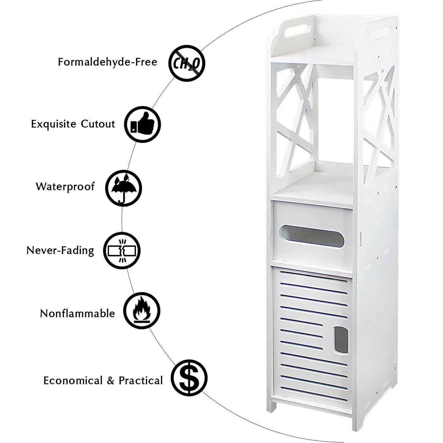 4-Tier Bathroom Standing Shelf Storage Closet Organizer Free Standing Shelves Rack with 2 Doors Carved Stand Cabinet Home Decor - Growtochoice LLC