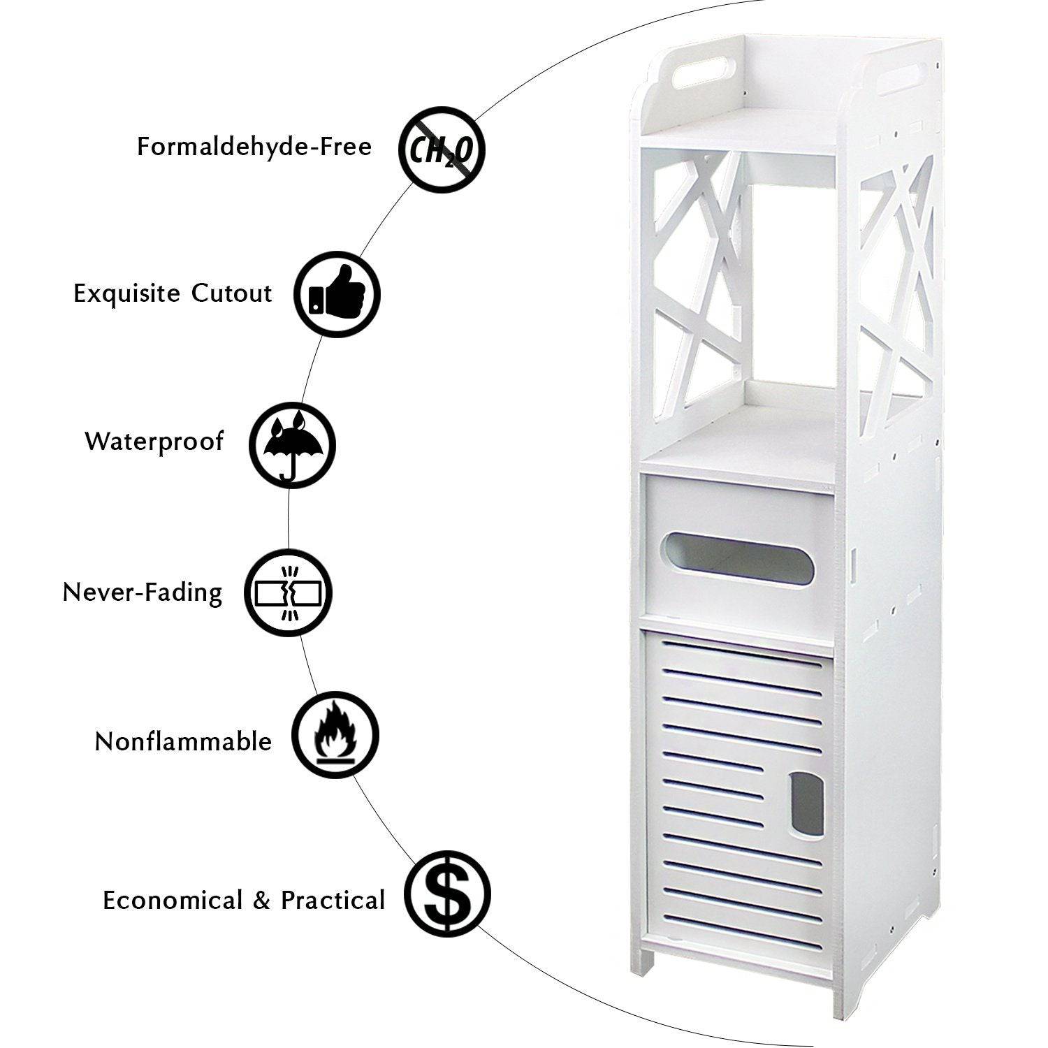 4-Tier Bathroom Standing Shelf Storage Closet Organizer Free Standing Shelves Rack with 2 Doors Carved Stand Cabinet Home Decor - Growtochoice LLC