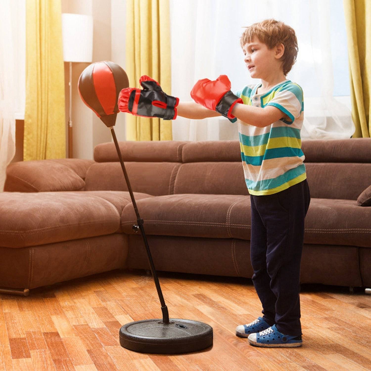 Punching Bag For Kids Junior Boxing Set Boxing Gloves Height Adjustable Free Standing Punching Ball Boxing For Kids Aged from 3 to 8Years Old - Growtochoice LLC