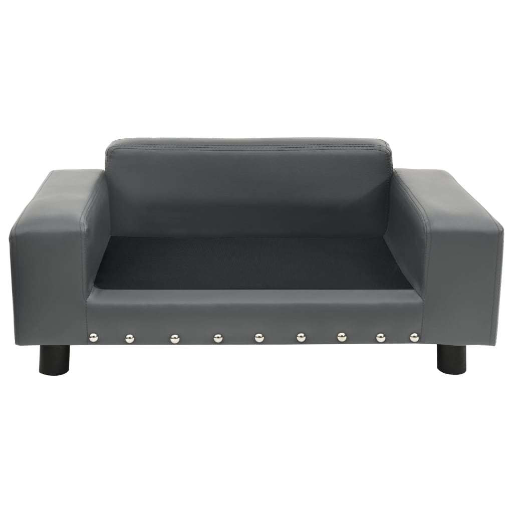 Gray Plush and Faux Leather Dog Sofa - Dimensions: 31.9" x 16.9" x 12.2" - Growtochoice LLC