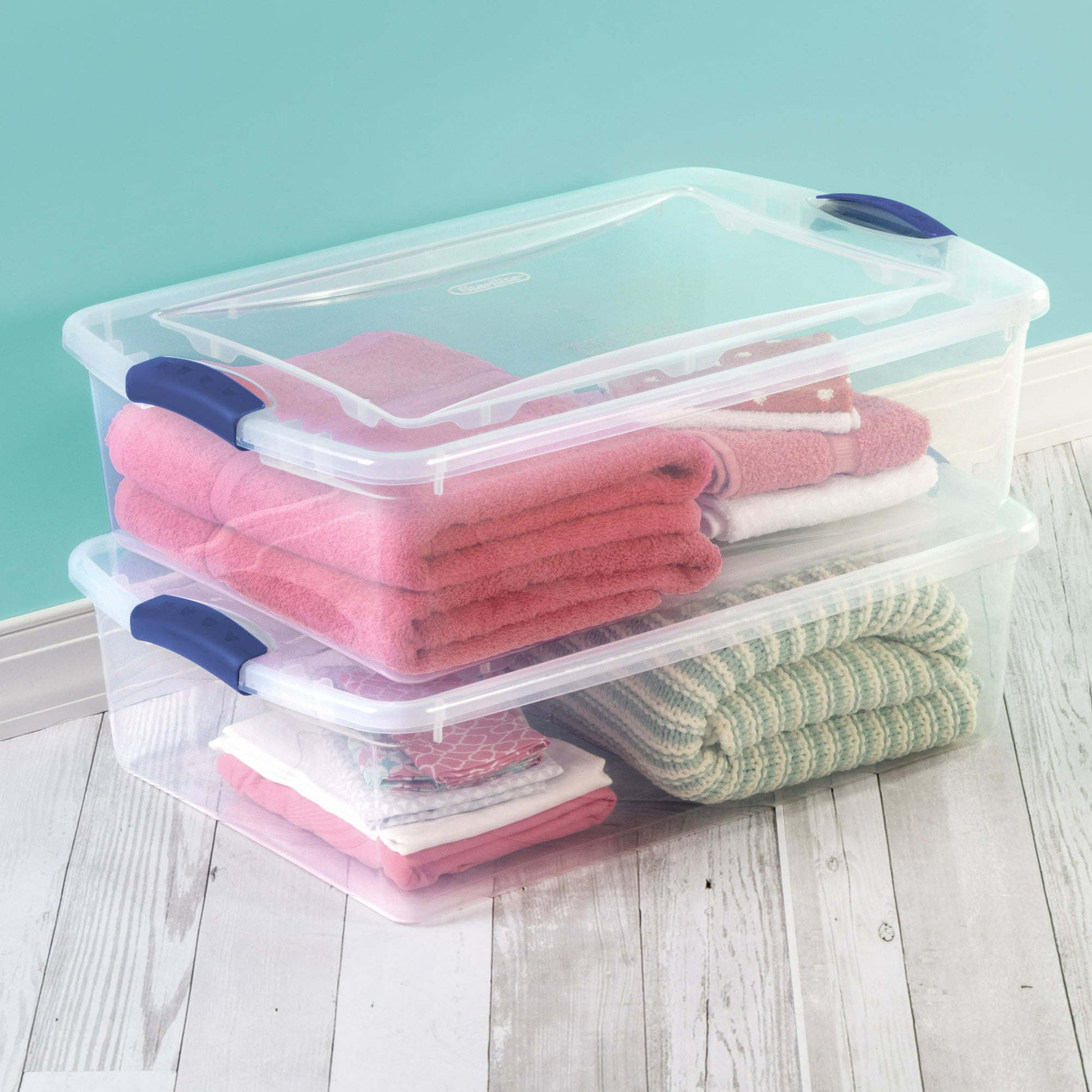 32 Qt. Latch Box Plastic, Stadium Blue, Set of 6 - Growtochoice LLC