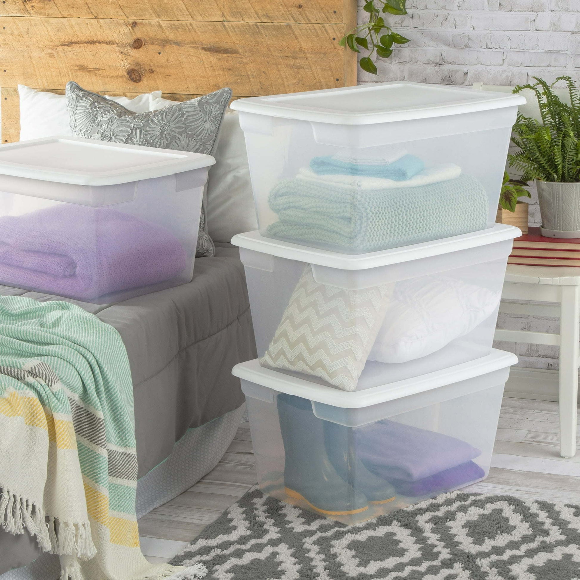 58 Qt Storage Box Clear Base White Lid Set of 8 - Growtochoice LLC
