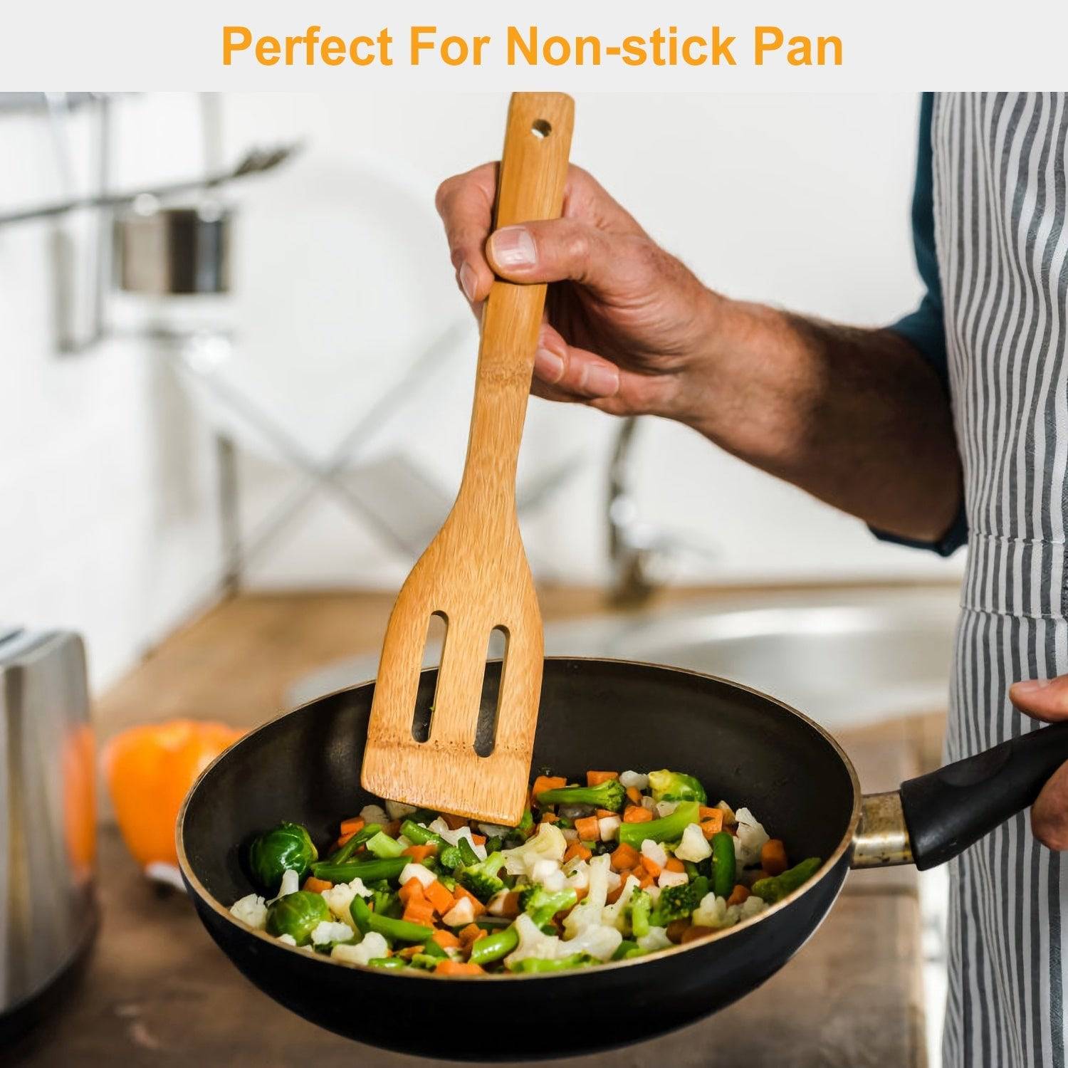 6Pcs Cooking Utensil Bamboo Wooden Spoons Spatula Kitchen Cooking Tools - Growtochoice LLC