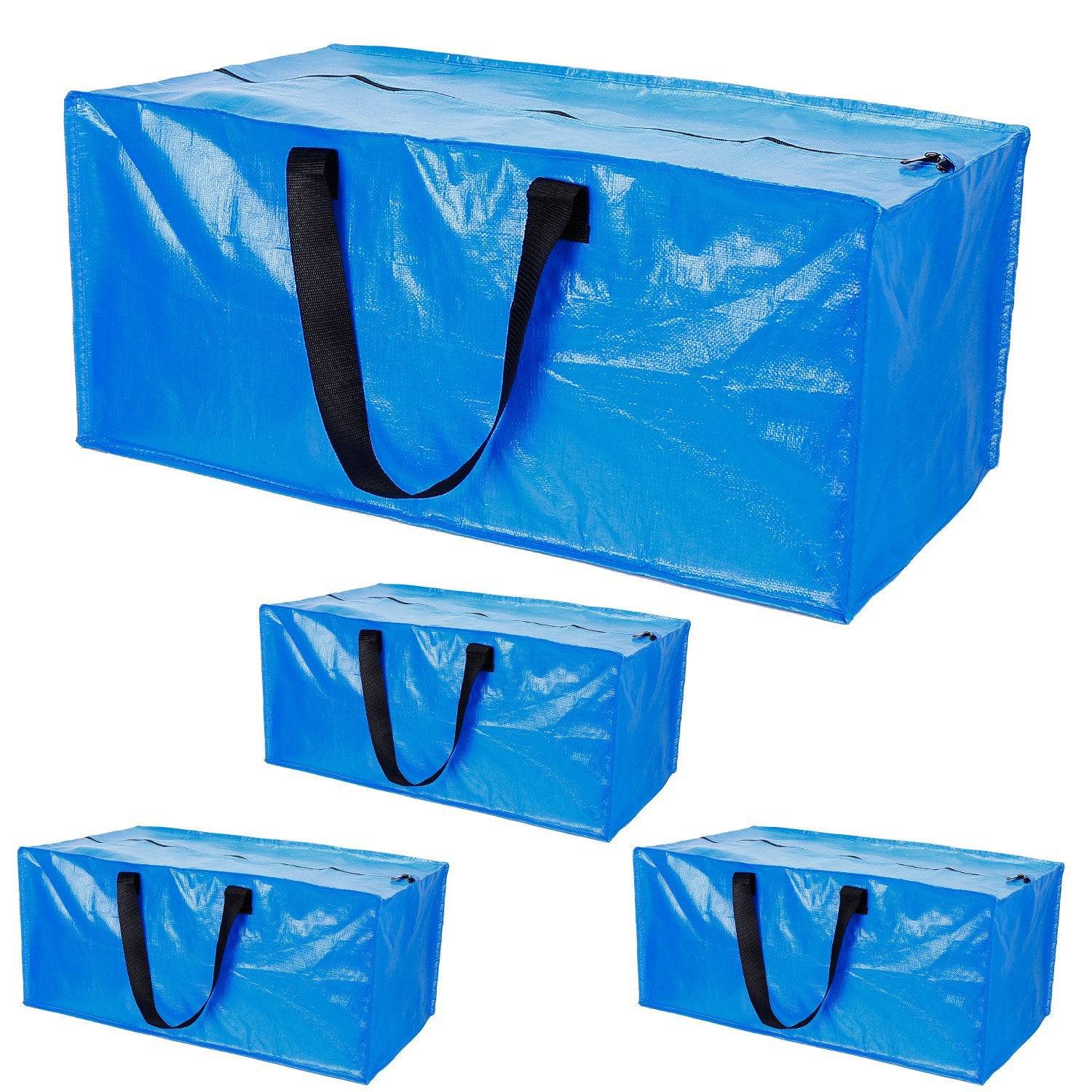 4Pcs Moving Bags Heavy Duty Container Reusable Plastic Totes Blue Moving Bin Zippered Storage Bag - Growtochoice LLC