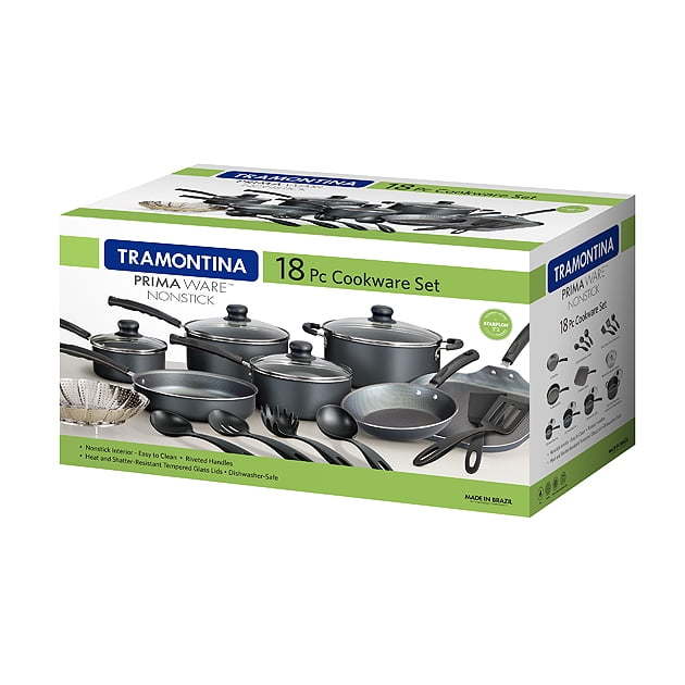Tramontina Primaware 18 Piece Non-stick Cookware Set | Steel Gray | Premium Kitchen Cookware - Growtochoice LLC