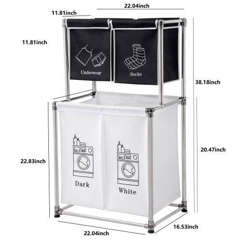 Efficient 2-Tier Laundry Hamper with 4 Removable Bags - Perfect for Sorting Clothes, Laundry, Lights, and Darks