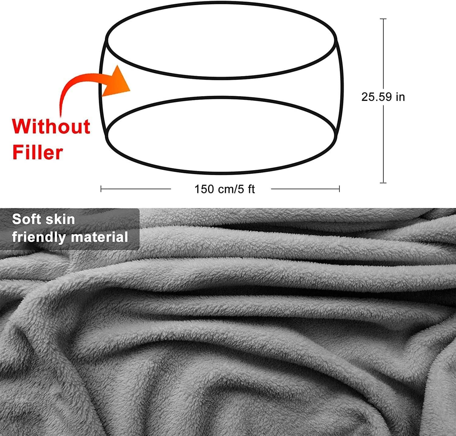 Elevate Your Comfort with our Chair Cushion Cover - Plush Round PV Velvet Sofa Bed Cover for Living Room Furniture - Lazy Sofa Bed Cover in Luxurious 6ft Dark Grey. Transform your seating experience with this Big, Soft, and Fluffy addition. - Growtochoice LLC
