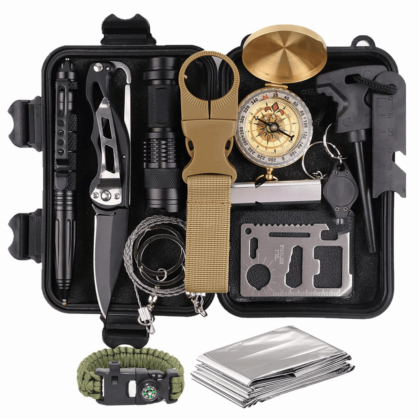 14-in-1 Outdoor Emergency Survival Kit - Camping, Hiking, Tactical Gear Case Set Box - Growtochoice LLC