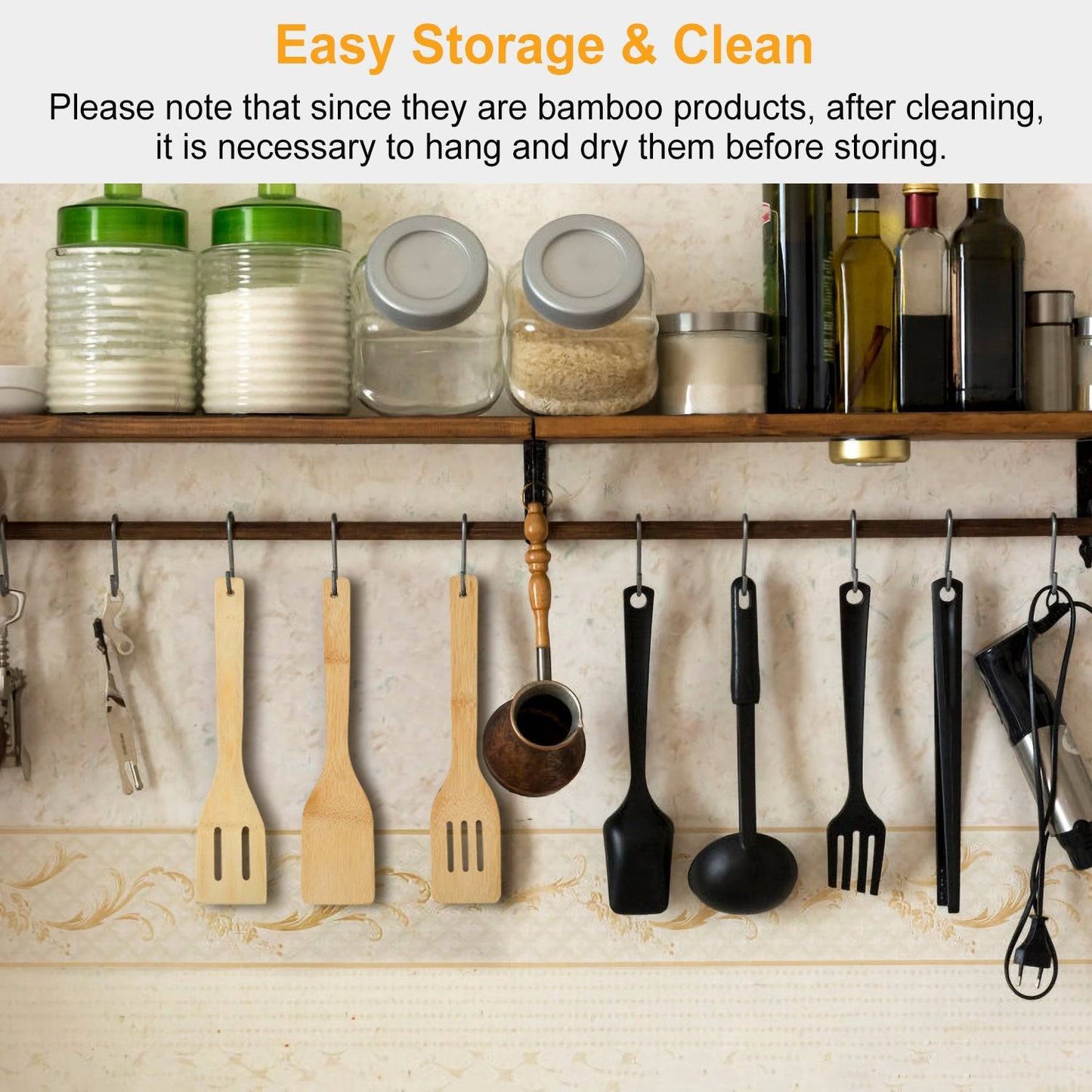 6Pcs Cooking Utensil Bamboo Wooden Spoons Spatula Kitchen Cooking Tools - Growtochoice LLC