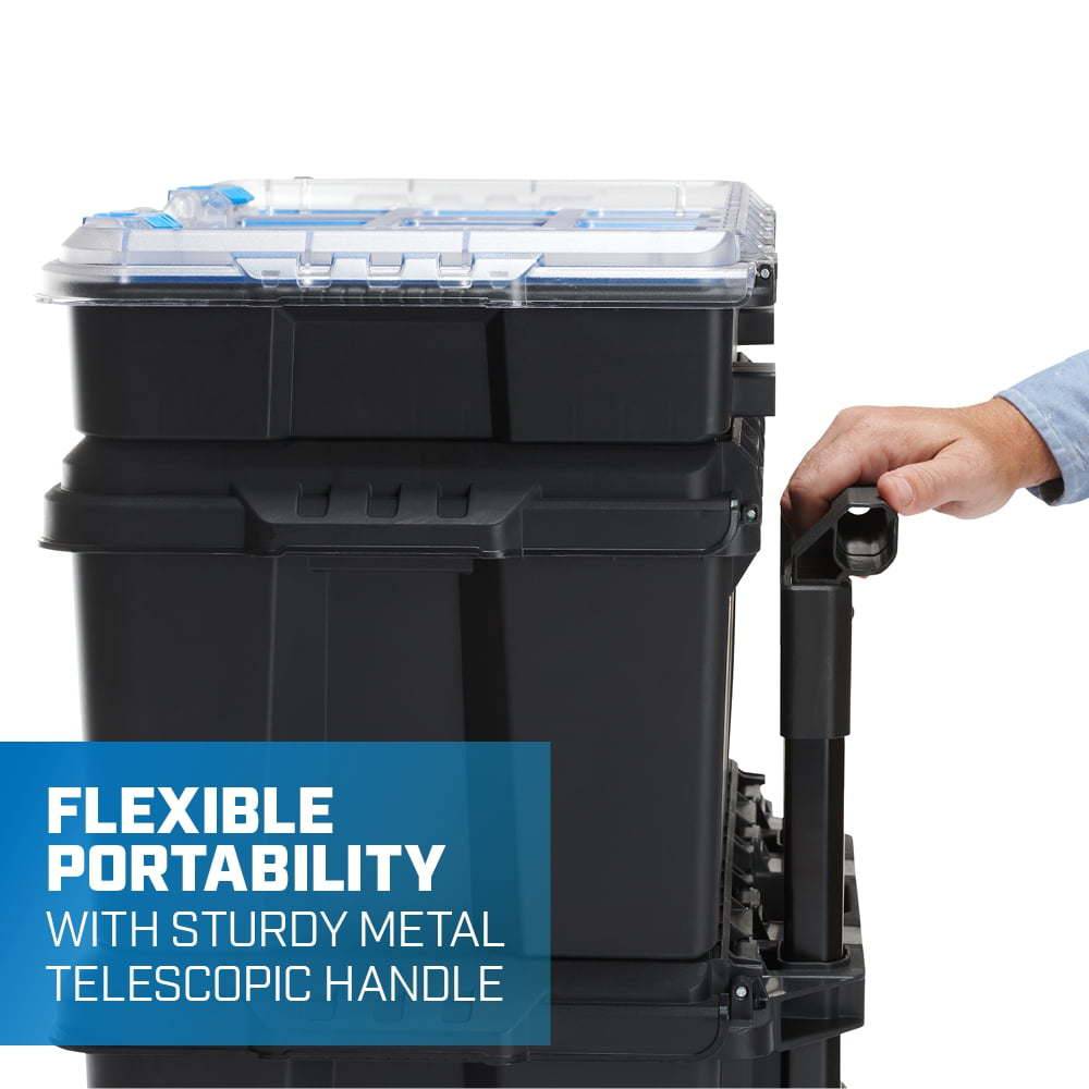 Stack System, Mobile Toolbox for Storage and Organization, 3 Piece Resin Plastic Modular Toolbox System - Growtochoice LLC