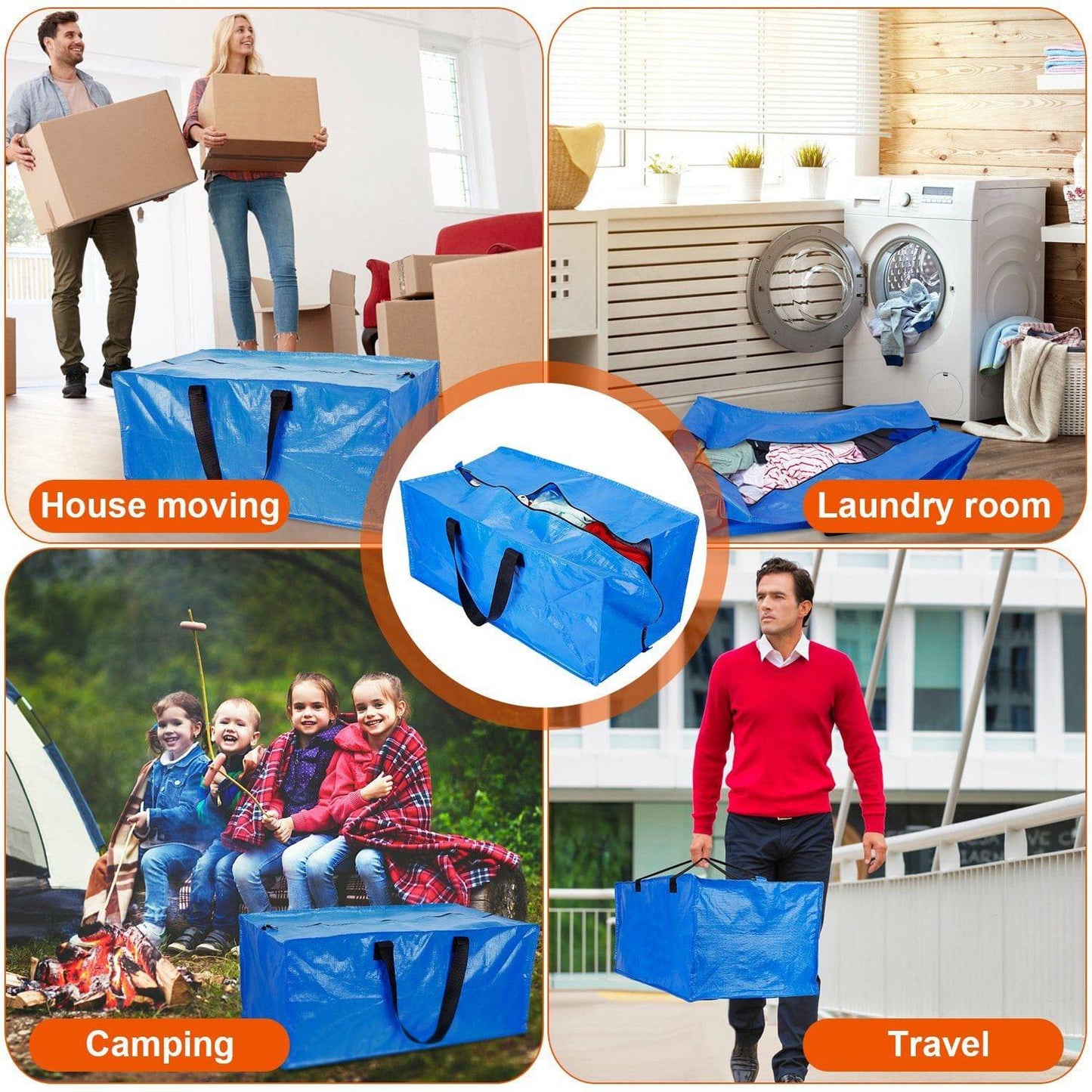 4Pcs Moving Bags Heavy Duty Container Reusable Plastic Totes Blue Moving Bin Zippered Storage Bag - Growtochoice LLC