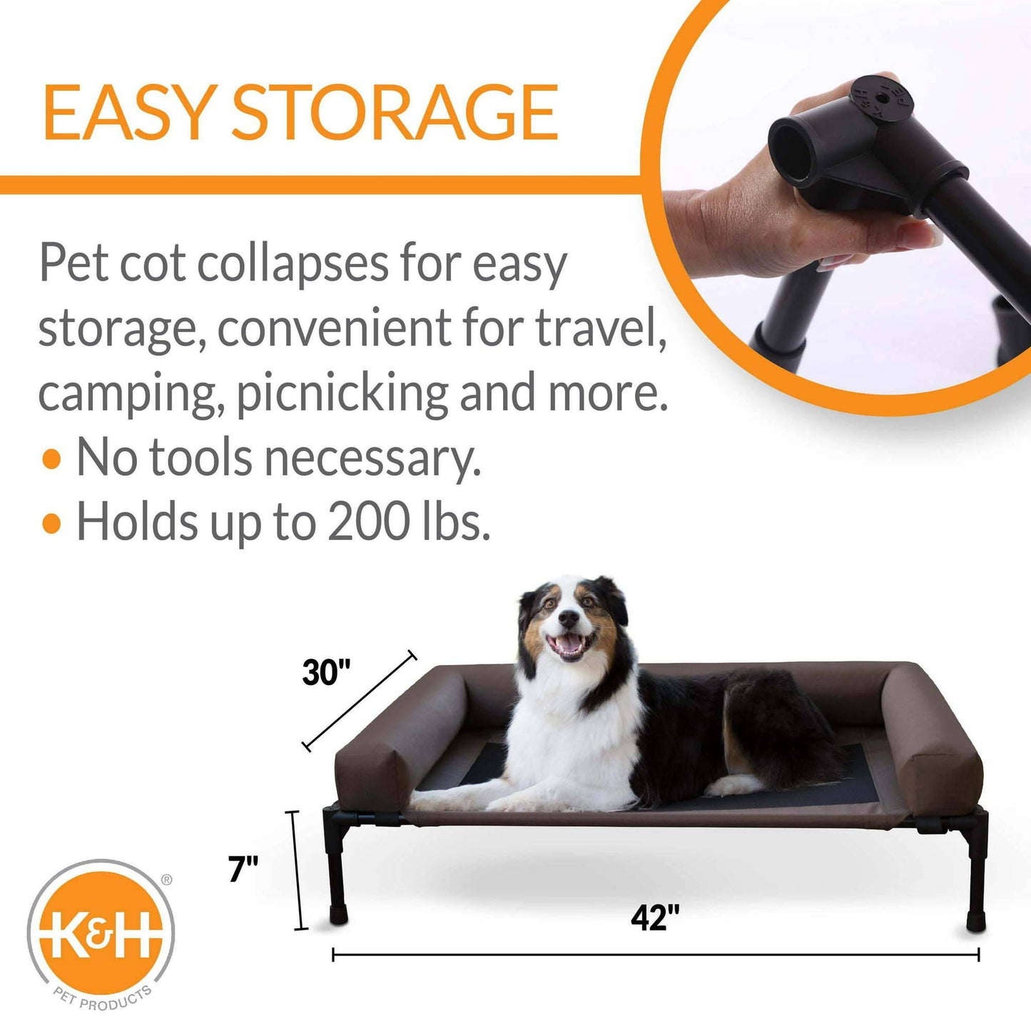 Elevated Pet Bed with in Chocolate/Black Mesh - Large Size 30 x 42 x 7 Inches - Growtochoice LLC