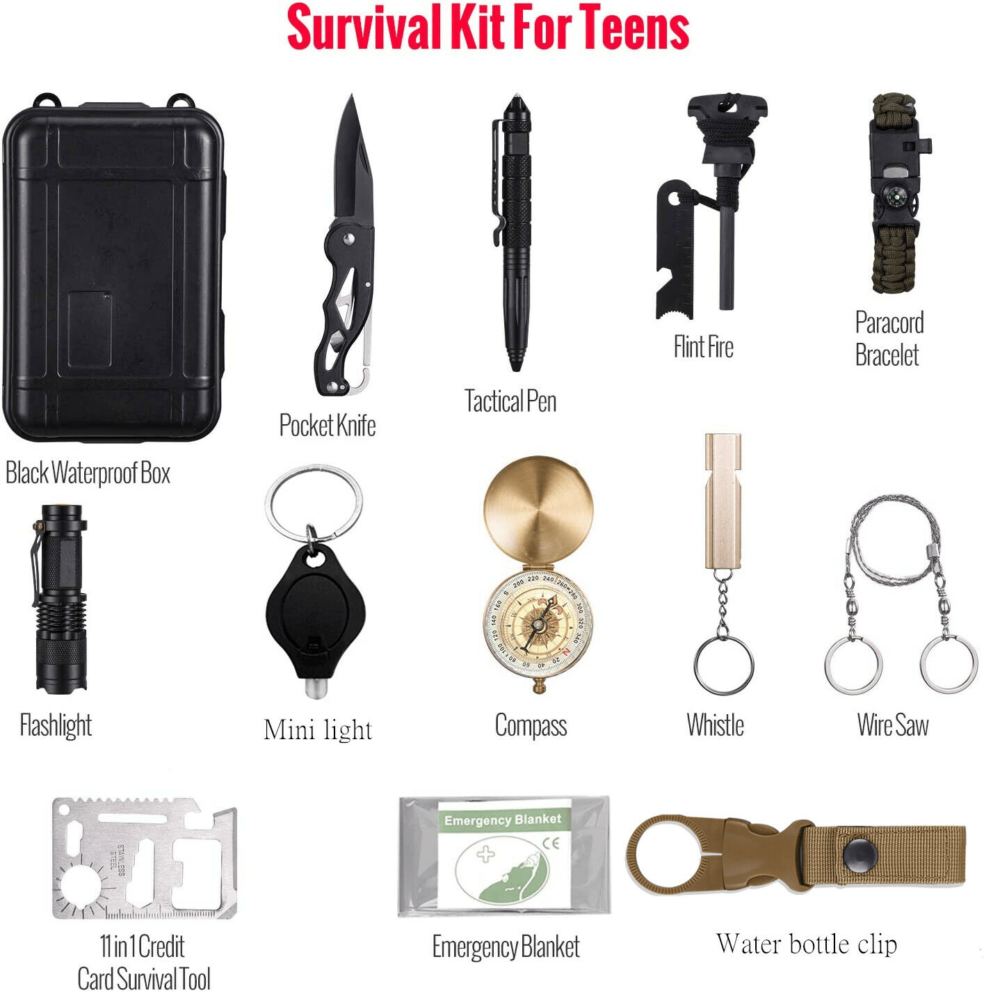 14-in-1 Outdoor Emergency Survival Kit - Camping, Hiking, Tactical Gear Case Set Box - Growtochoice LLC