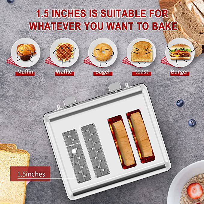 Geek Chef Stainless Steel Extra-Wide Slot Toaster - 4 Slice - Dual Control Panels - Bagel/Defrost/Cancel Function - Silver-Black - Growtochoice LLC