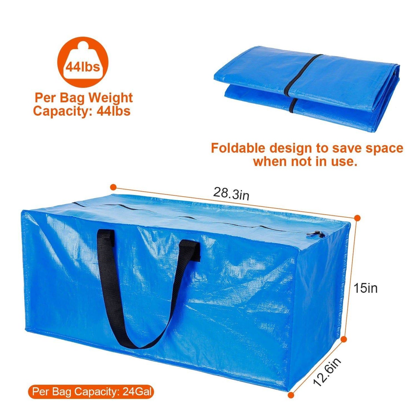 4Pcs Moving Bags Heavy Duty Container Reusable Plastic Totes Blue Moving Bin Zippered Storage Bag - Growtochoice LLC