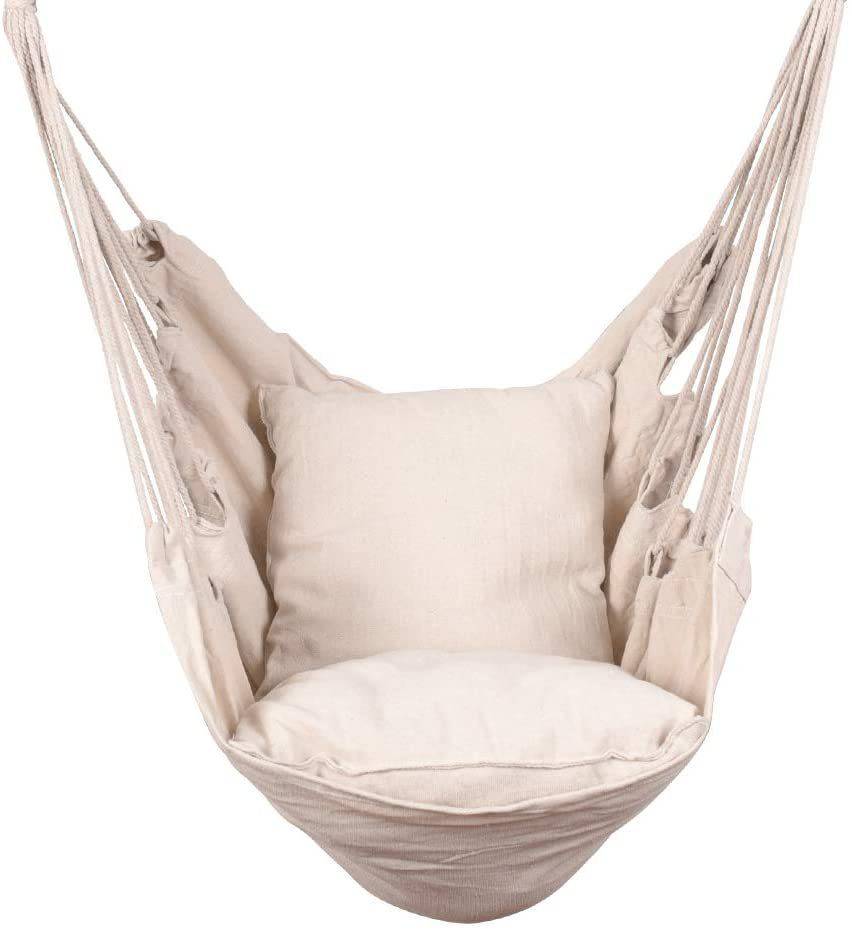 Hammocks Hanging Rope Hammock Chair Swing Seat with Two Seat Cushions and Carrying Bag;  Weight Capacity 300 Lbs;  Natural - Growtochoice LLC
