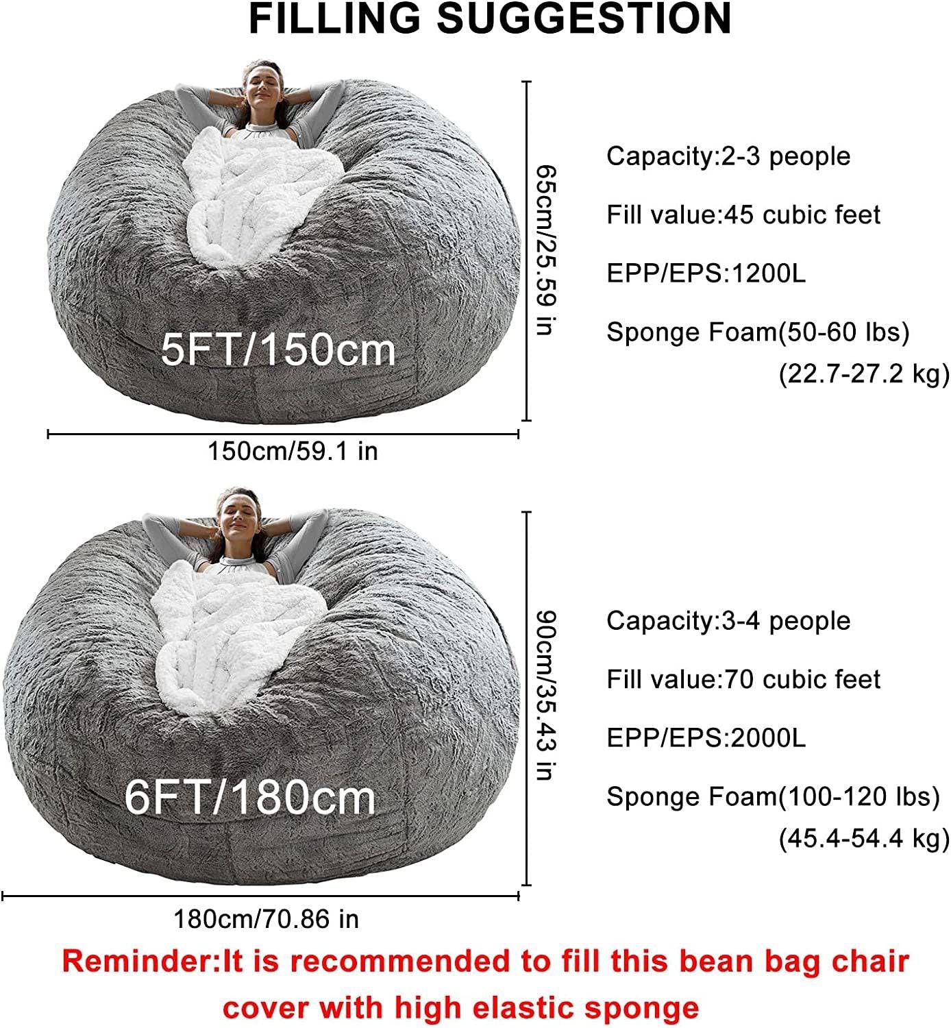 Elevate Your Comfort with our Chair Cushion Cover - Plush Round PV Velvet Sofa Bed Cover for Living Room Furniture - Lazy Sofa Bed Cover in Luxurious 6ft Dark Grey. Transform your seating experience with this Big, Soft, and Fluffy addition. - Growtochoice LLC
