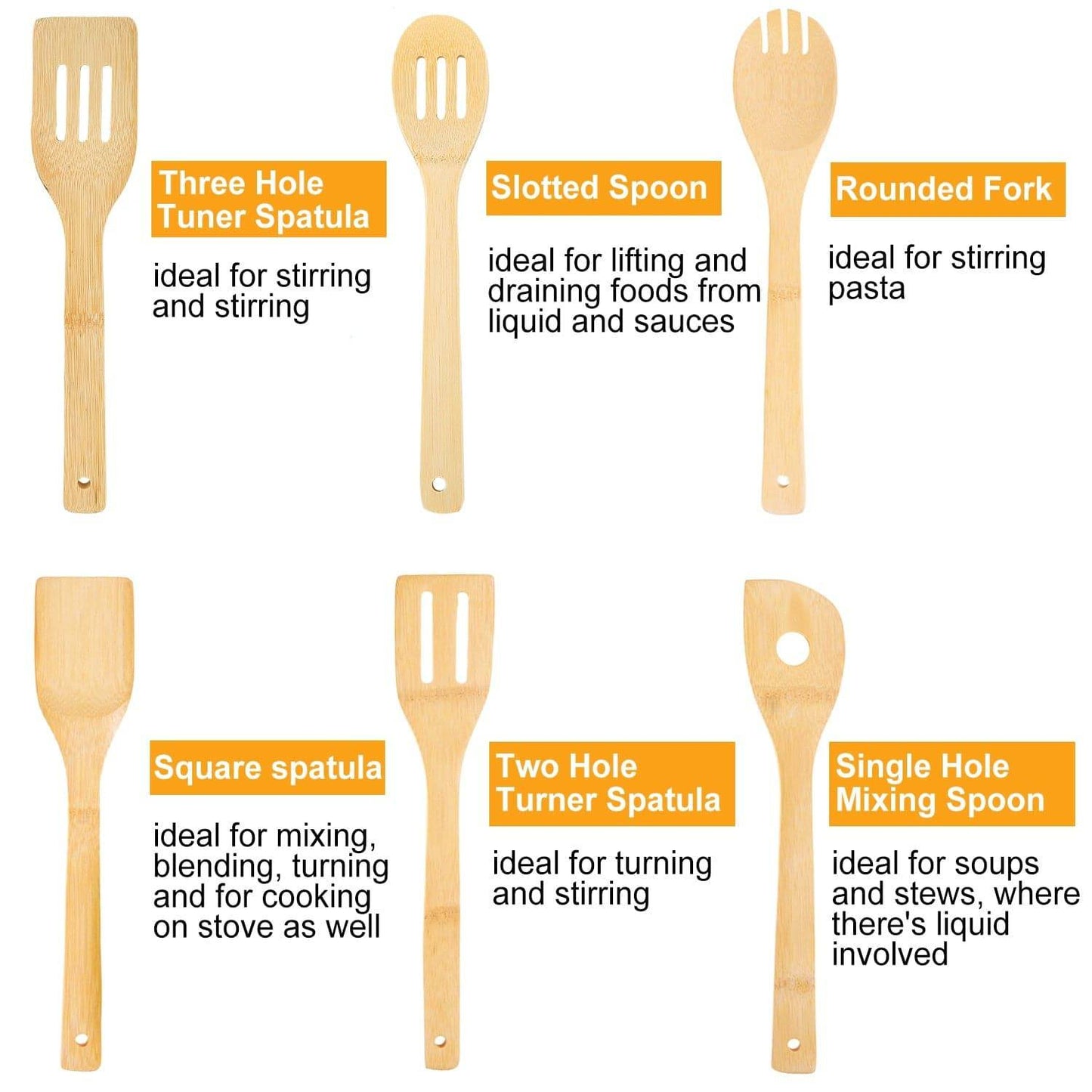 6Pcs Cooking Utensil Bamboo Wooden Spoons Spatula Kitchen Cooking Tools - Growtochoice LLC